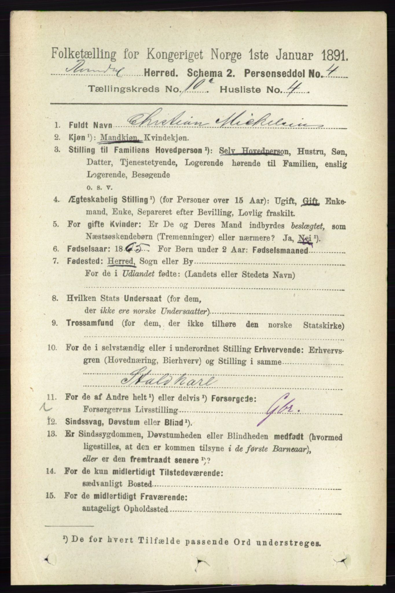 RA, 1891 census for 0416 Romedal, 1891, p. 4833
