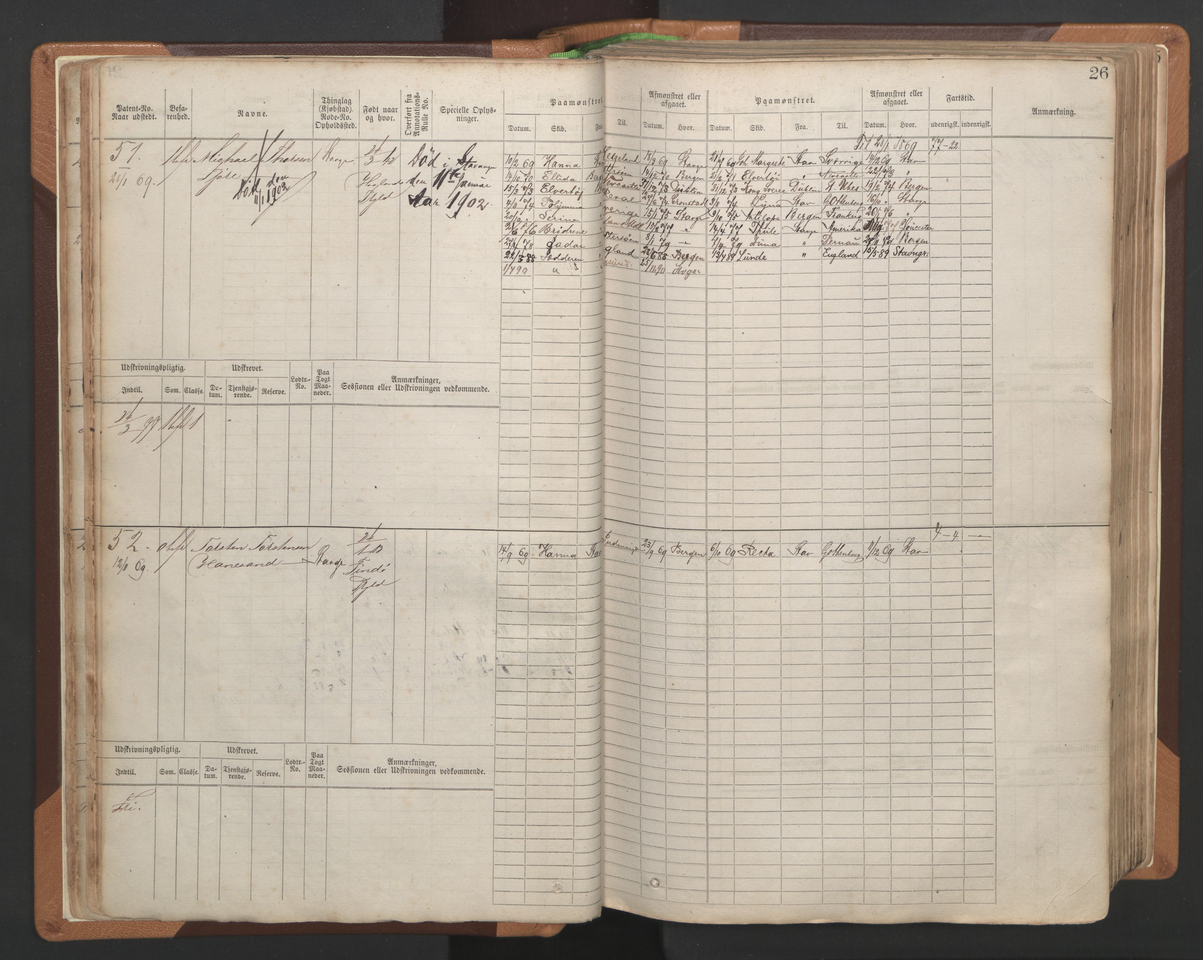 Stavanger sjømannskontor, AV/SAST-A-102006/F/Fb/Fbb/L0004: Sjøfartshovedrulle, patentnr. 1-792 (del 1), 1869-1880, p. 30
