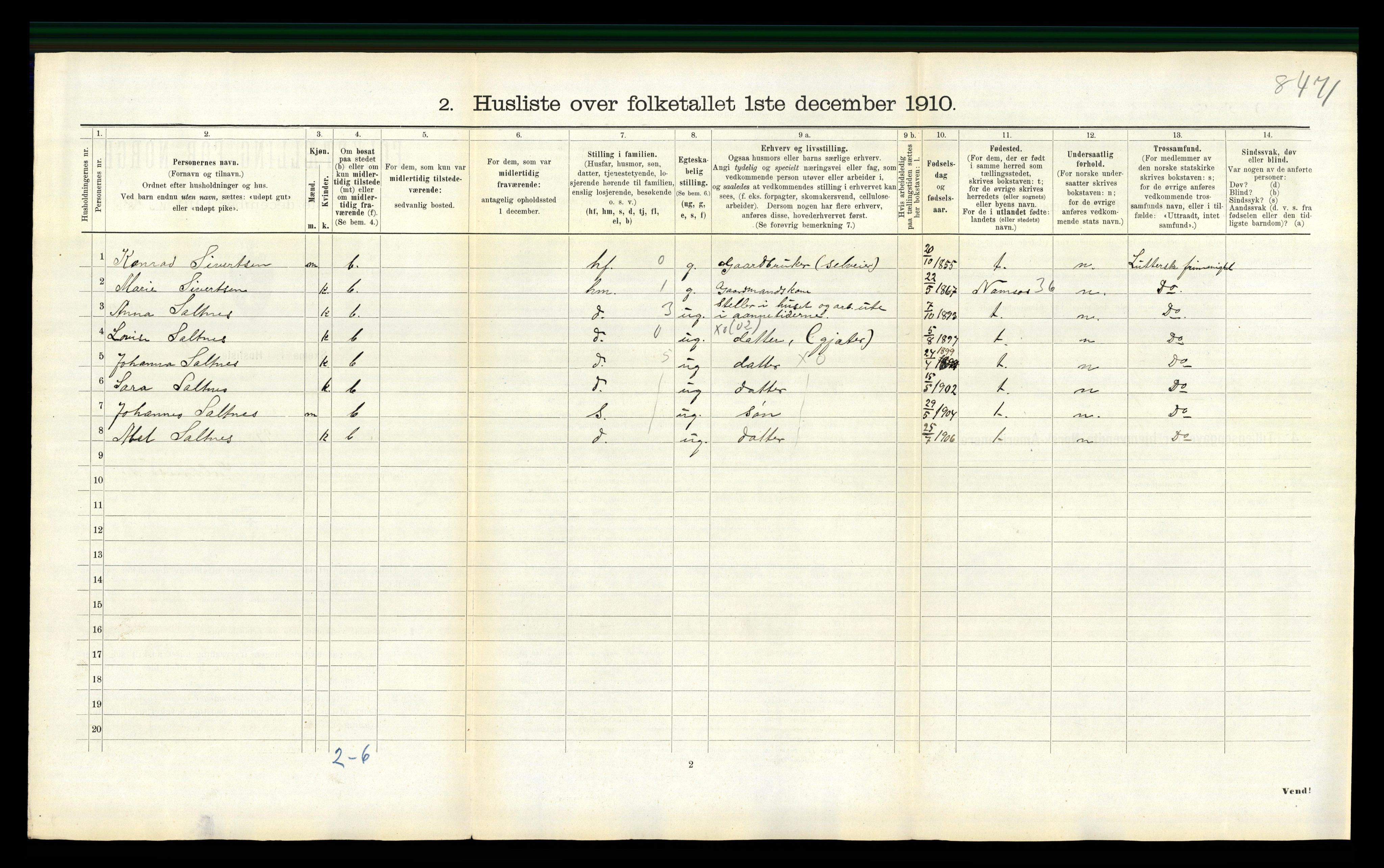 RA, 1910 census for Fosnes, 1910, p. 780