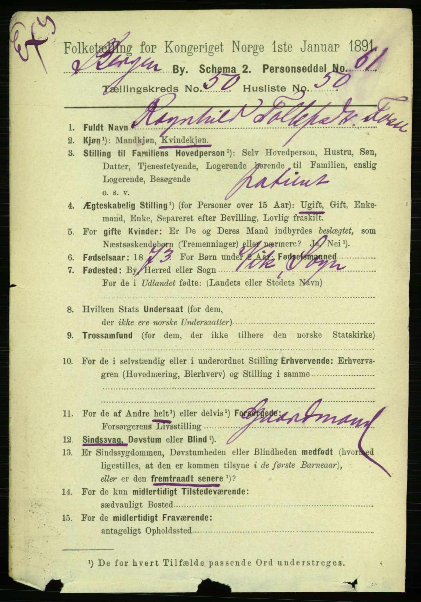 RA, 1891 Census for 1301 Bergen, 1891, p. 60467