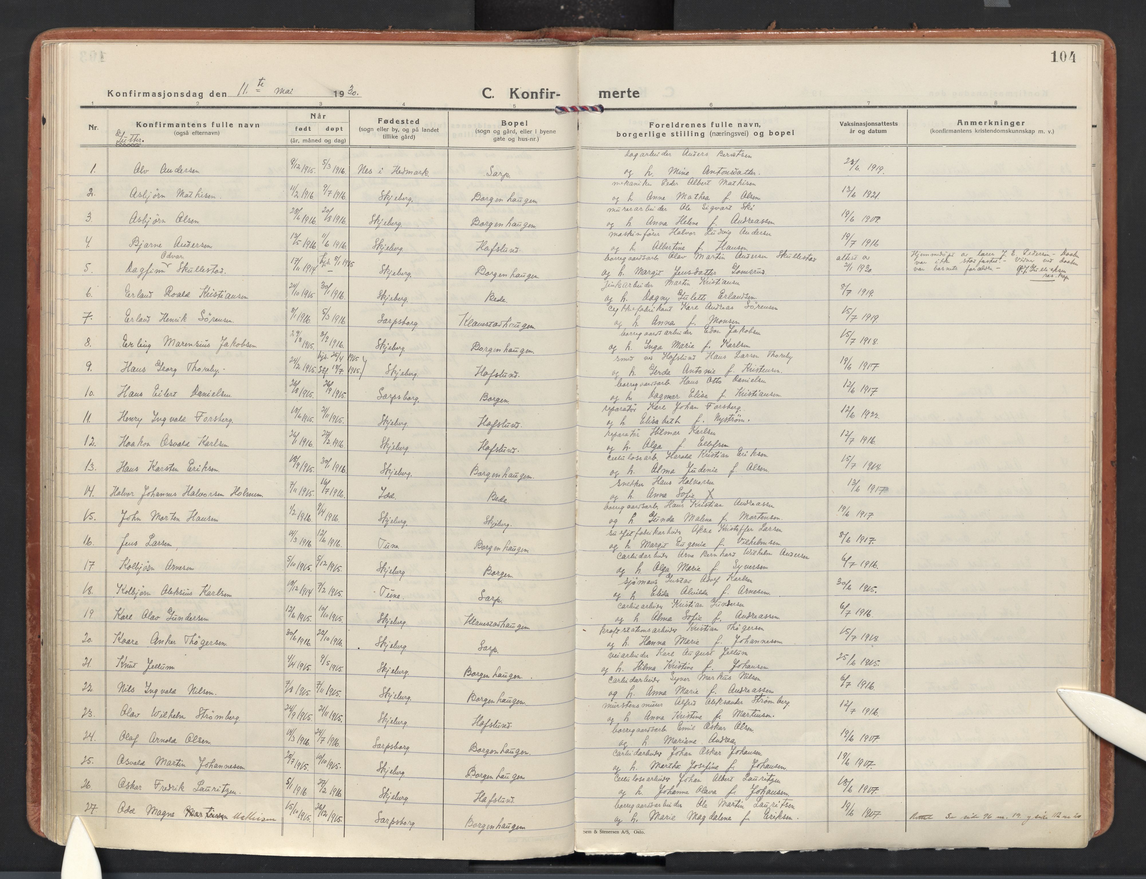 Skjeberg prestekontor Kirkebøker, AV/SAO-A-10923/F/Fd/L0002: Parish register (official) no. IV 2, 1926-1936, p. 104