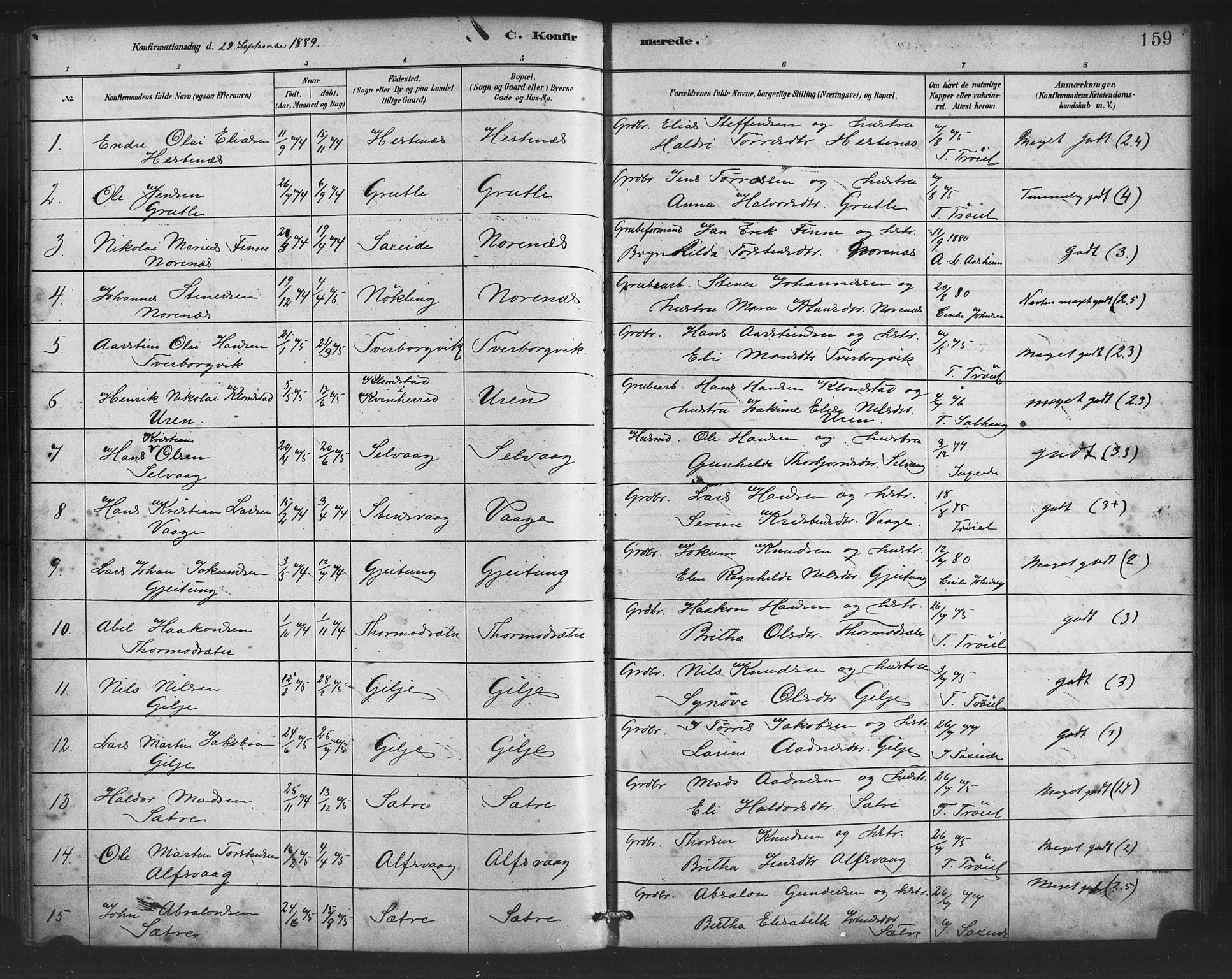 Finnås sokneprestembete, SAB/A-99925/H/Ha/Haa/Haac/L0001: Parish register (official) no. C 1, 1881-1894, p. 159