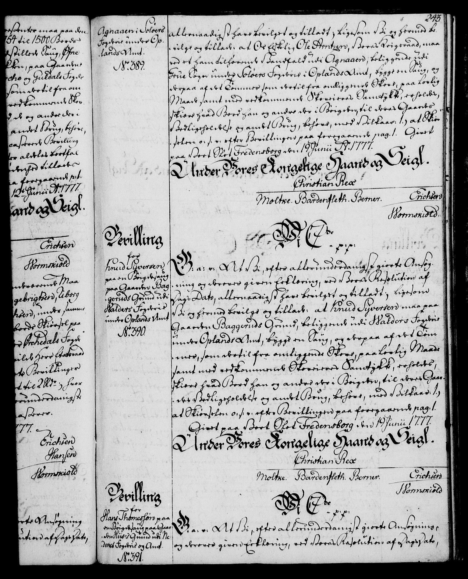 Rentekammeret, Kammerkanselliet, AV/RA-EA-3111/G/Gg/Gga/L0010: Norsk ekspedisjonsprotokoll med register (merket RK 53.10), 1773-1778, p. 243