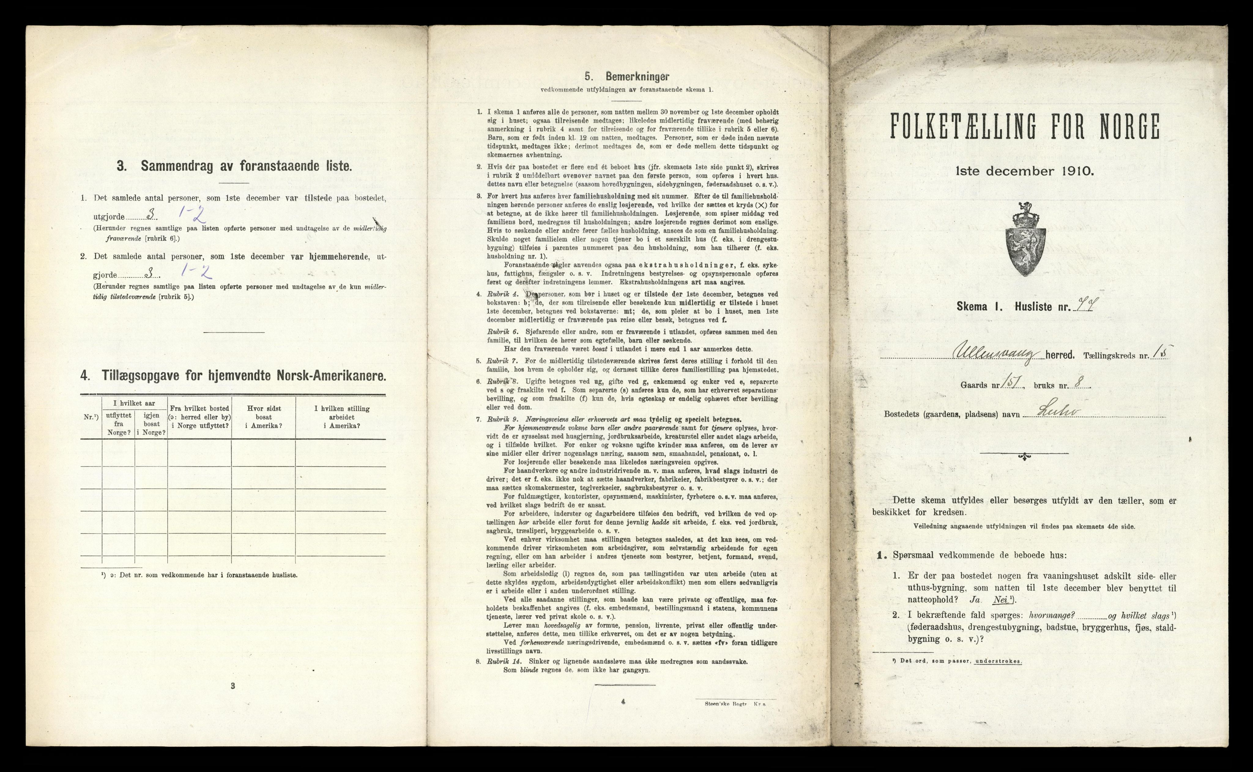 RA, 1910 census for Ullensvang, 1910, p. 1959