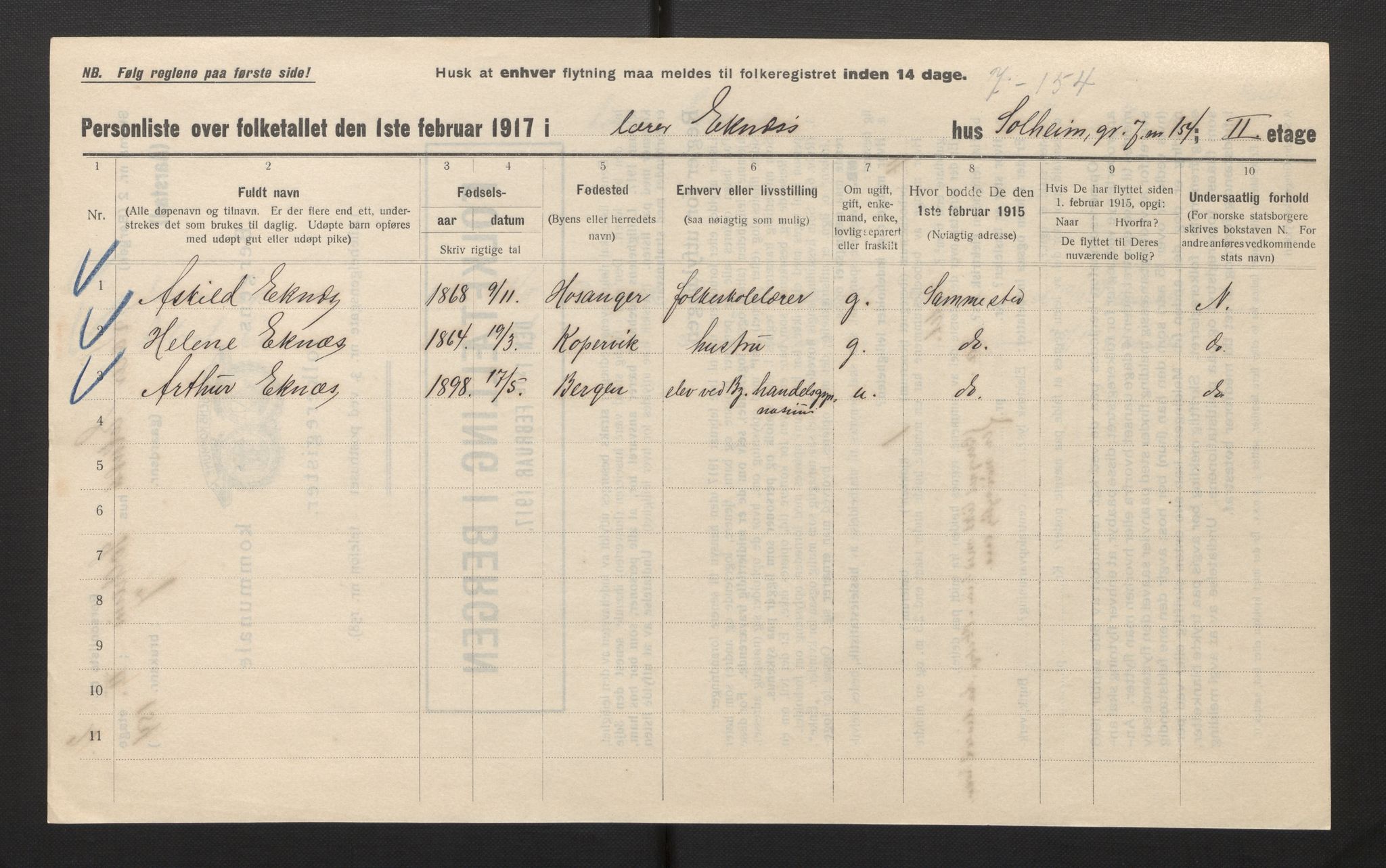 SAB, Municipal Census 1917 for Bergen, 1917, p. 49332