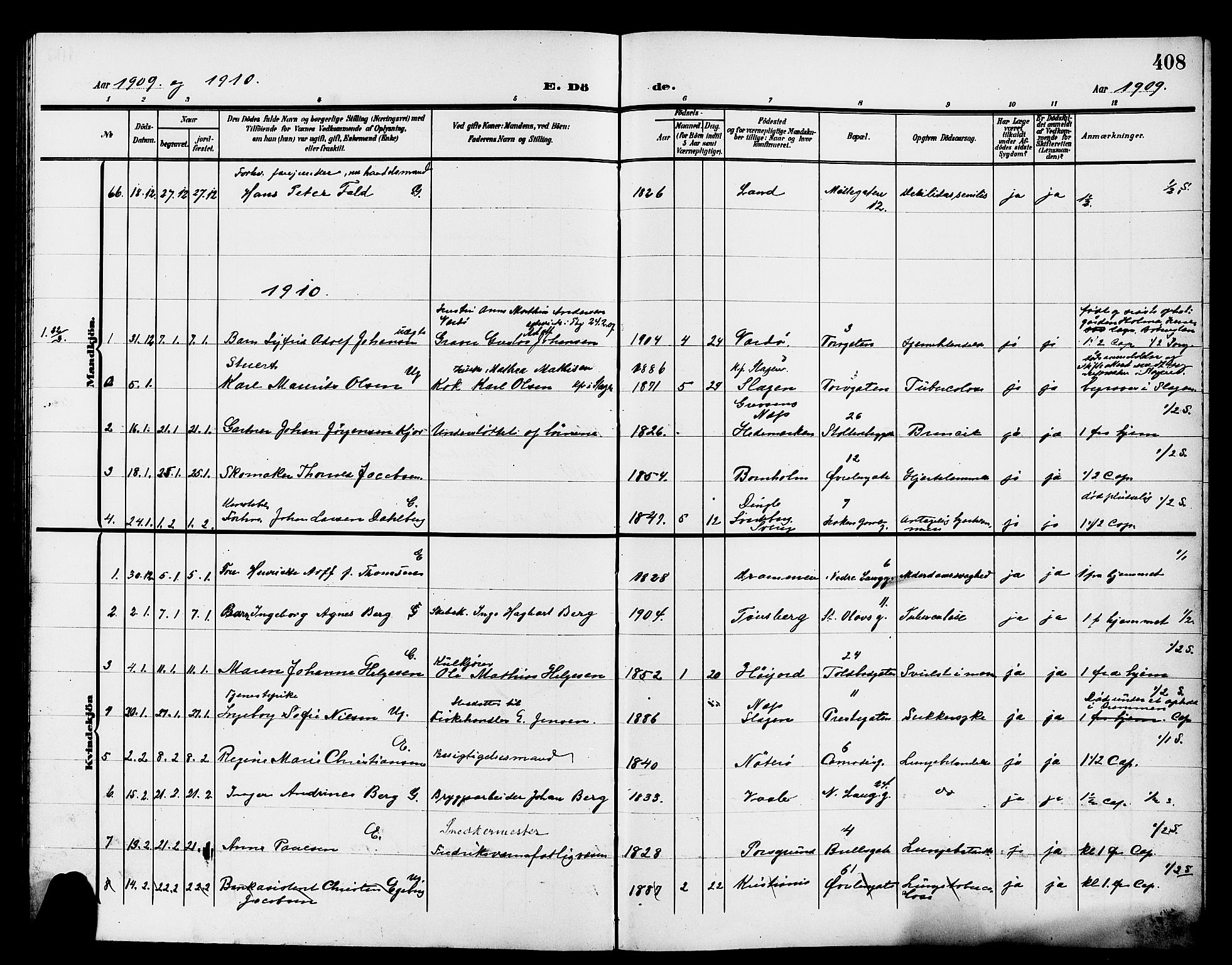 Tønsberg kirkebøker, AV/SAKO-A-330/G/Ga/L0008: Parish register (copy) no. 8, 1905-1912, p. 408