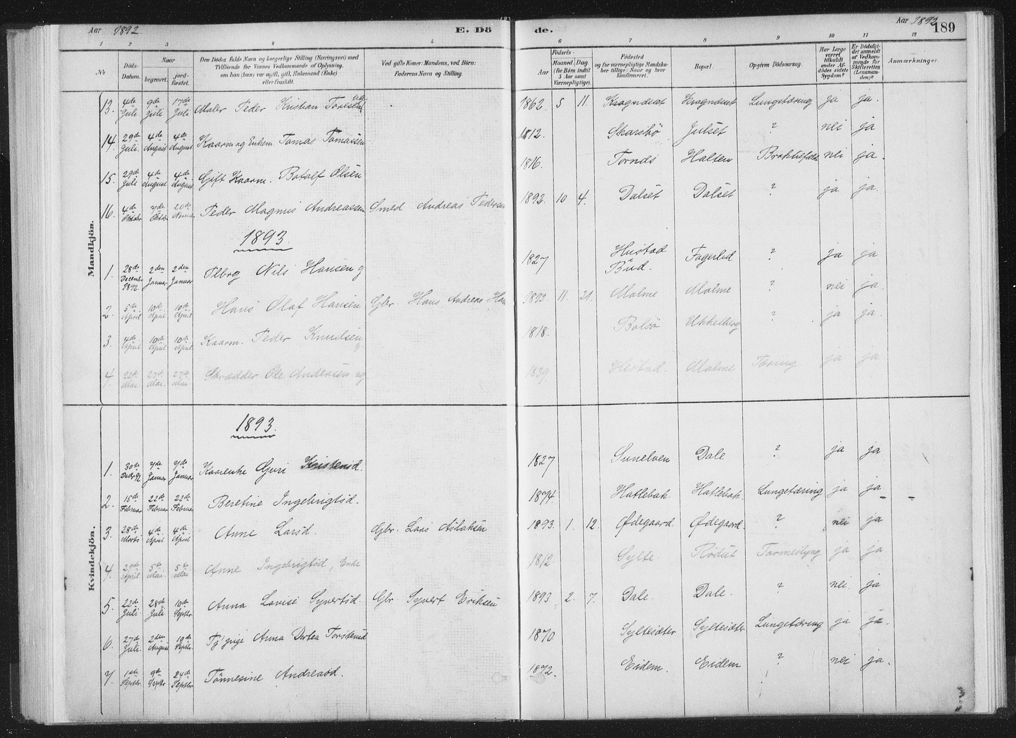 Ministerialprotokoller, klokkerbøker og fødselsregistre - Møre og Romsdal, AV/SAT-A-1454/564/L0740: Parish register (official) no. 564A01, 1880-1899, p. 189