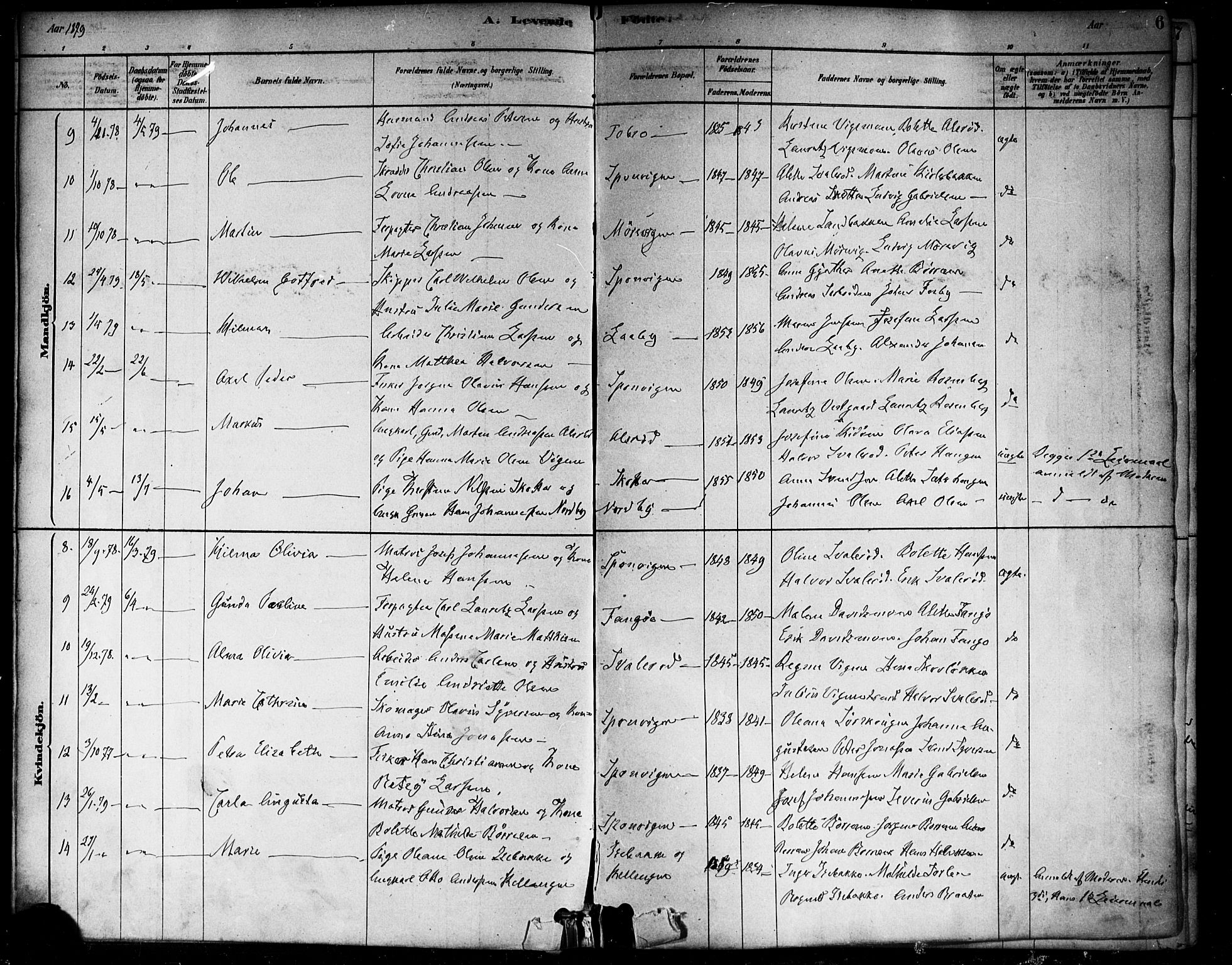 Berg prestekontor Kirkebøker, AV/SAO-A-10902/F/Fa/L0006: Parish register (official) no. I 6, 1878-1887, p. 6