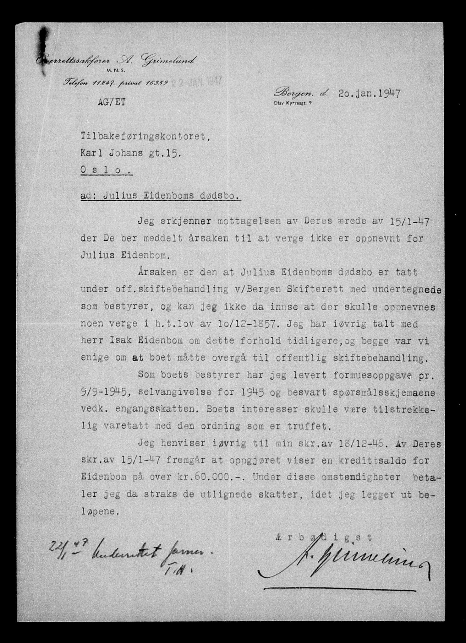 Justisdepartementet, Tilbakeføringskontoret for inndratte formuer, AV/RA-S-1564/H/Hc/Hcd/L0995: --, 1945-1947, p. 19