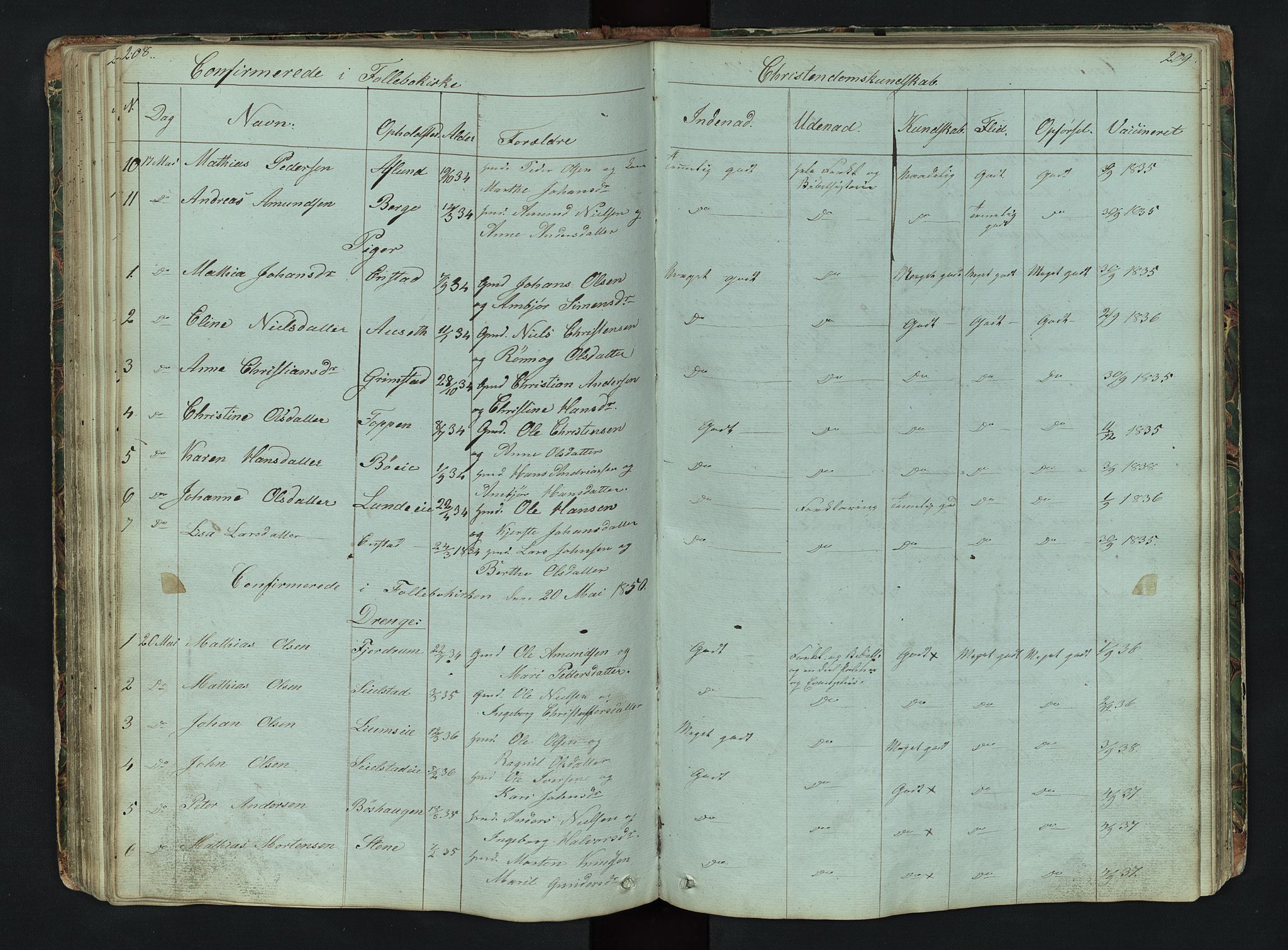 Gausdal prestekontor, SAH/PREST-090/H/Ha/Hab/L0006: Parish register (copy) no. 6, 1846-1893, p. 208-209