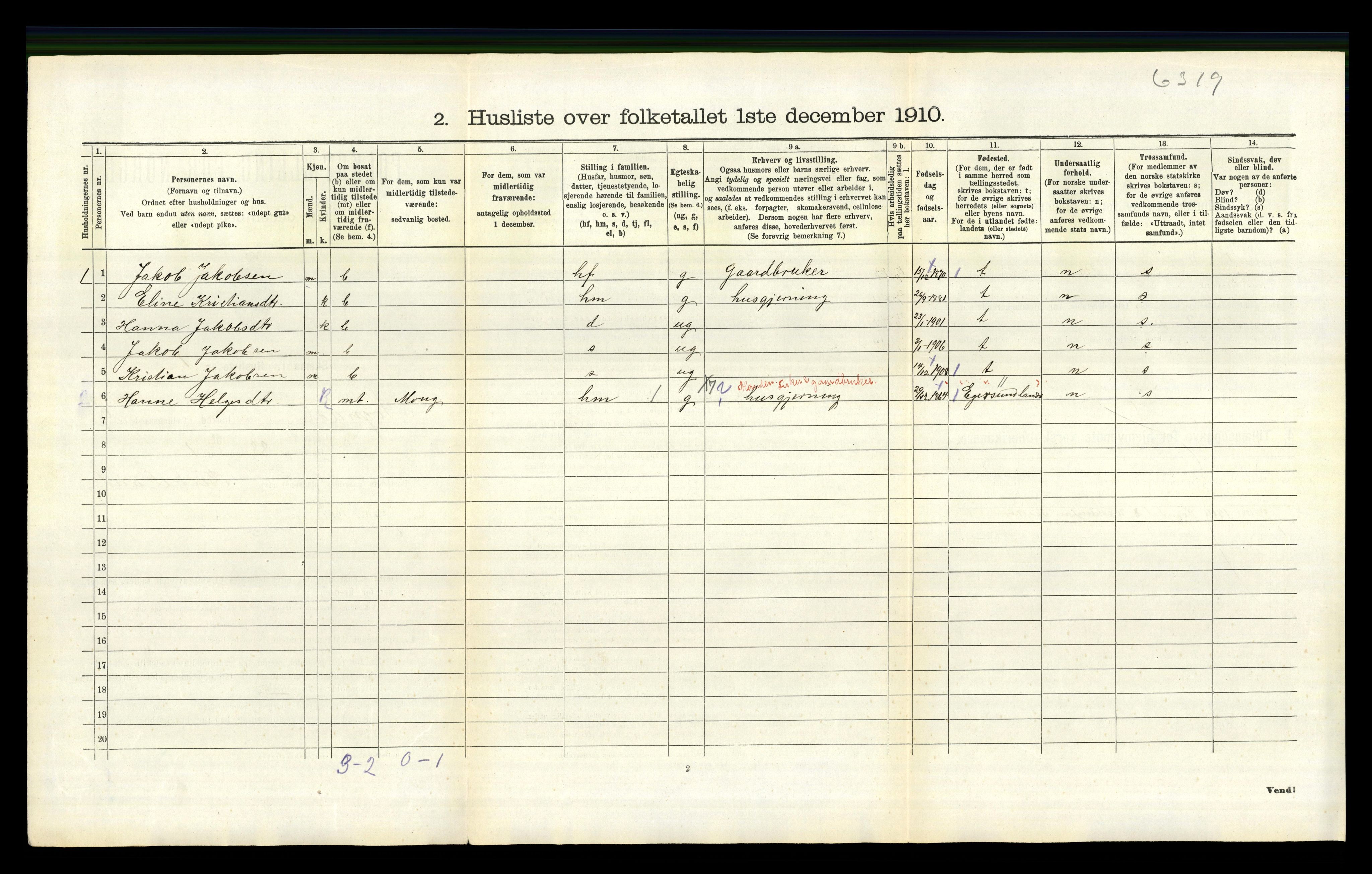 RA, 1910 census for Sokndal, 1910, p. 845