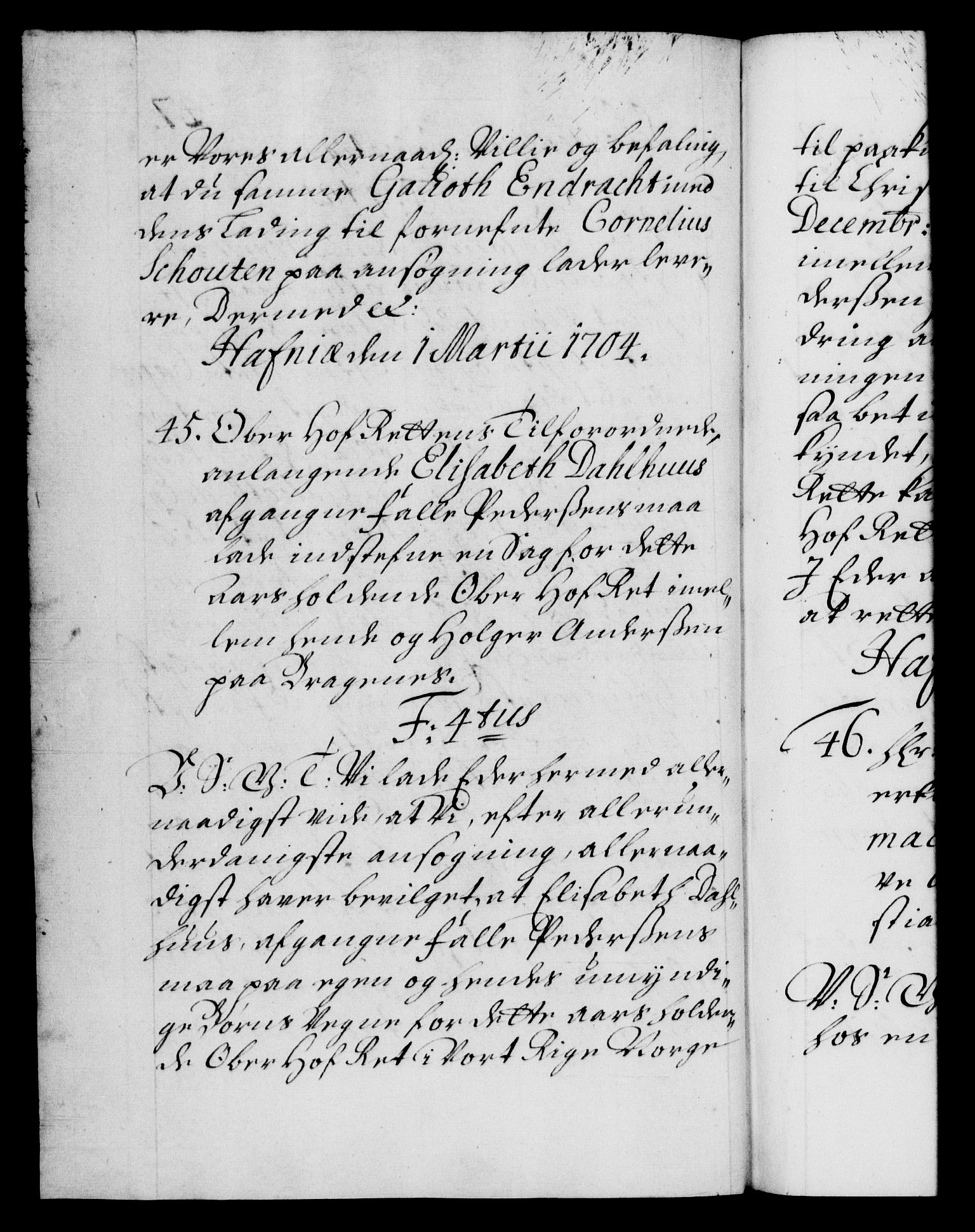 Danske Kanselli 1572-1799, AV/RA-EA-3023/F/Fc/Fca/Fcab/L0017: Norske tegnelser, 1704-1706, p. 47b