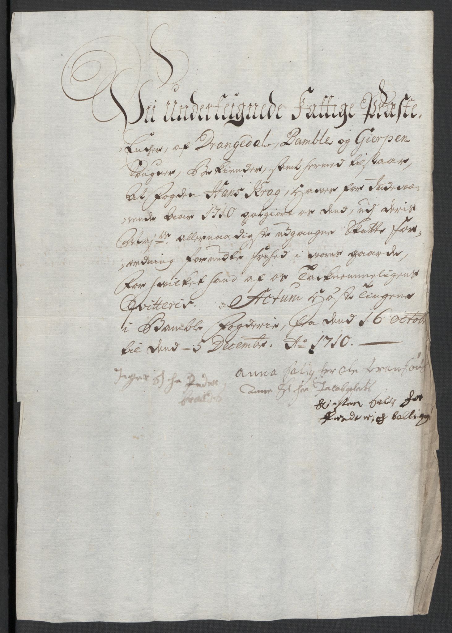 Rentekammeret inntil 1814, Reviderte regnskaper, Fogderegnskap, AV/RA-EA-4092/R36/L2119: Fogderegnskap Øvre og Nedre Telemark og Bamble, 1710, p. 143