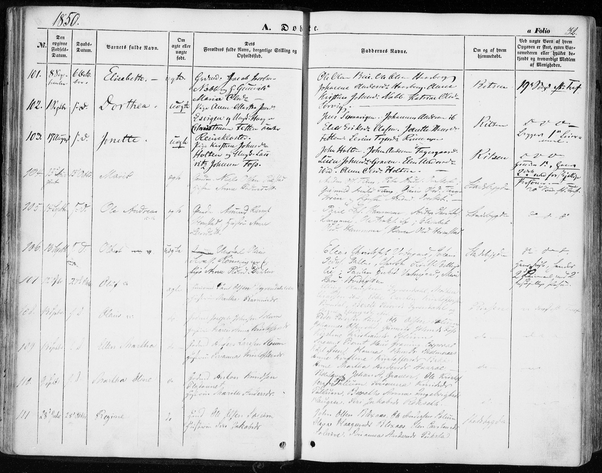 Ministerialprotokoller, klokkerbøker og fødselsregistre - Sør-Trøndelag, AV/SAT-A-1456/646/L0611: Parish register (official) no. 646A09, 1848-1857, p. 32