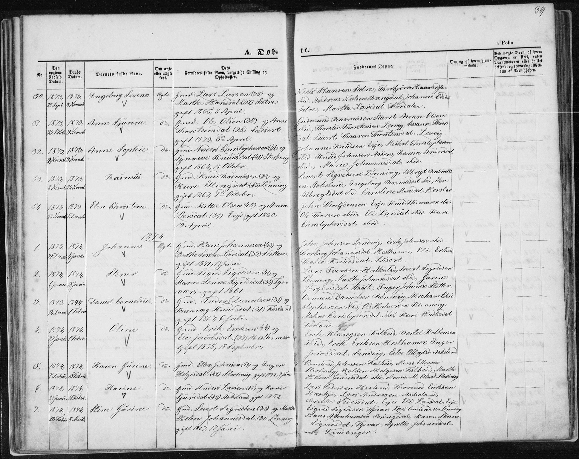 Tysvær sokneprestkontor, SAST/A -101864/H/Ha/Haa/L0005: Parish register (official) no. A 5, 1865-1878, p. 39