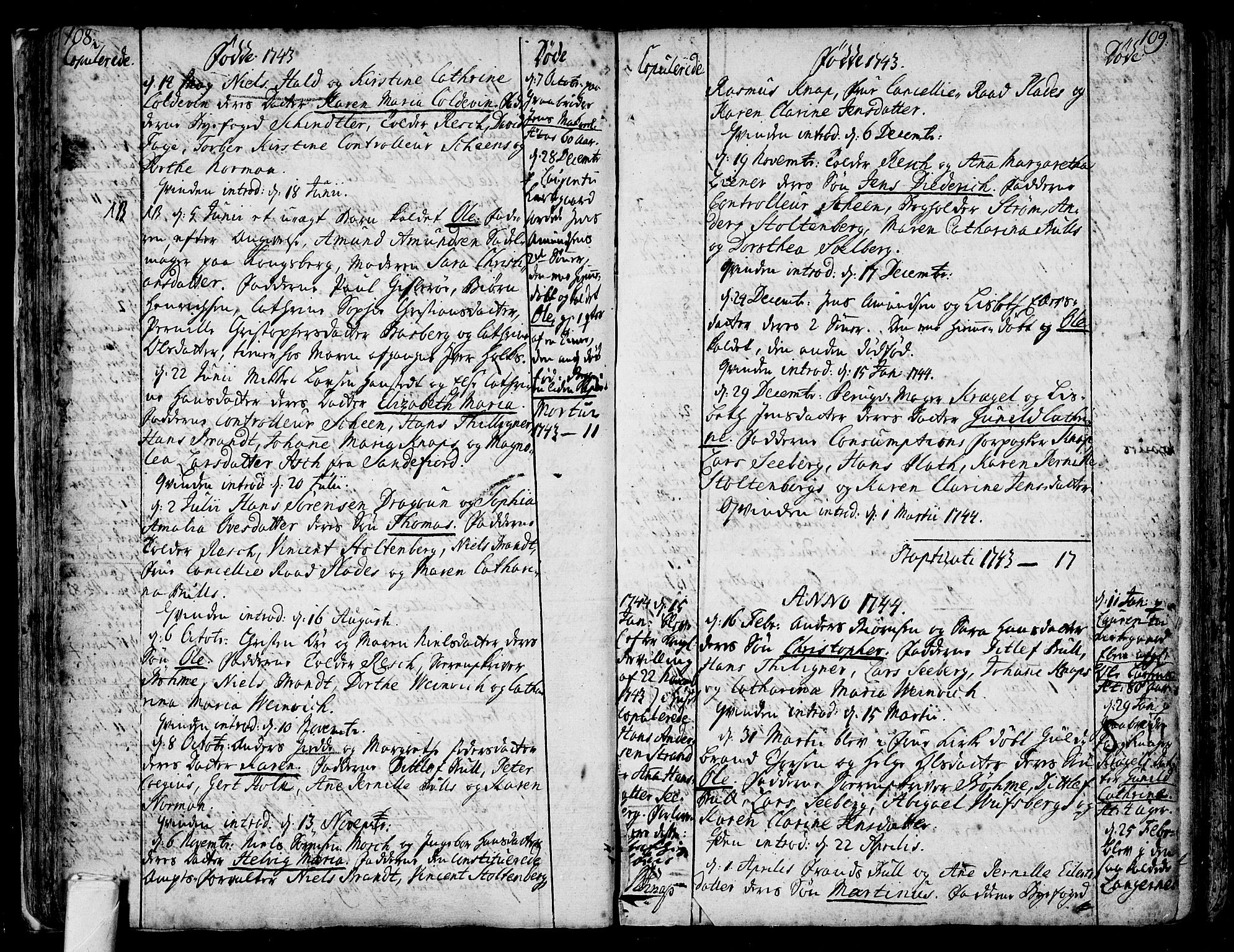 Tønsberg kirkebøker, AV/SAKO-A-330/F/Fb/L0001: Parish register (official) no. II 1, 1690-1796, p. 108-109