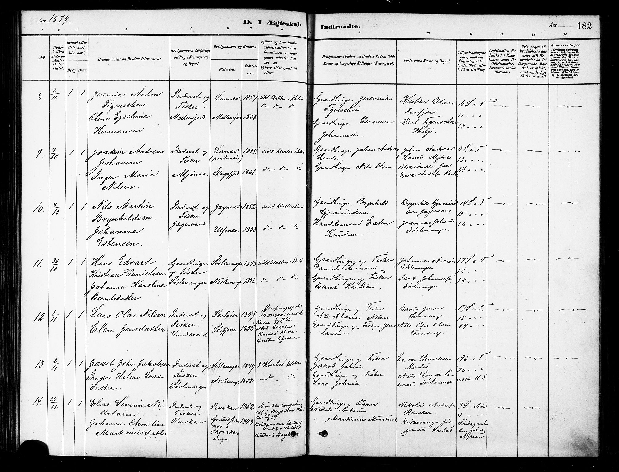 Karlsøy sokneprestembete, SATØ/S-1299/H/Ha/Haa/L0006kirke: Parish register (official) no. 6, 1879-1890, p. 182