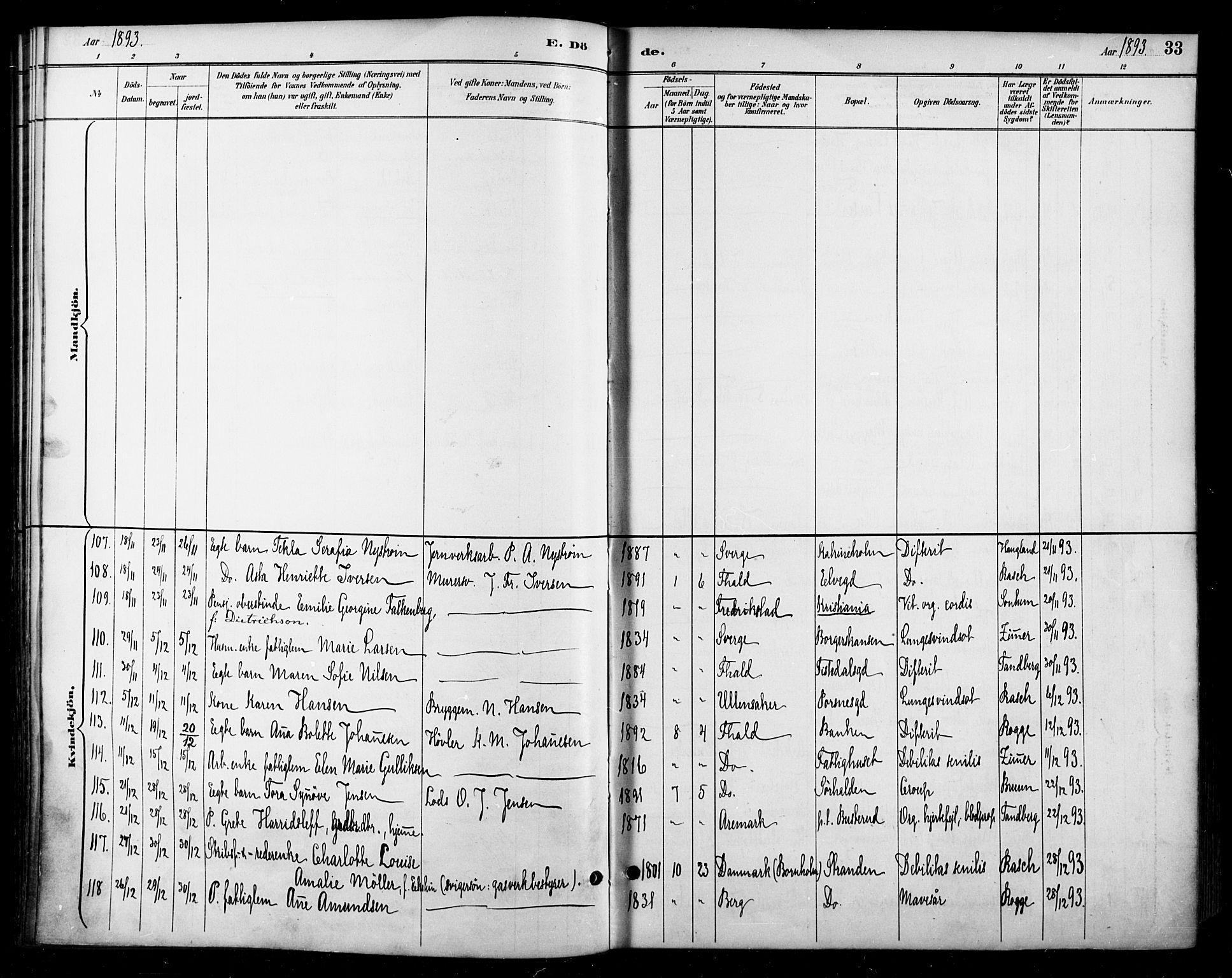 Halden prestekontor Kirkebøker, SAO/A-10909/F/Fa/L0014: Parish register (official) no. I 14, 1890-1906, p. 33