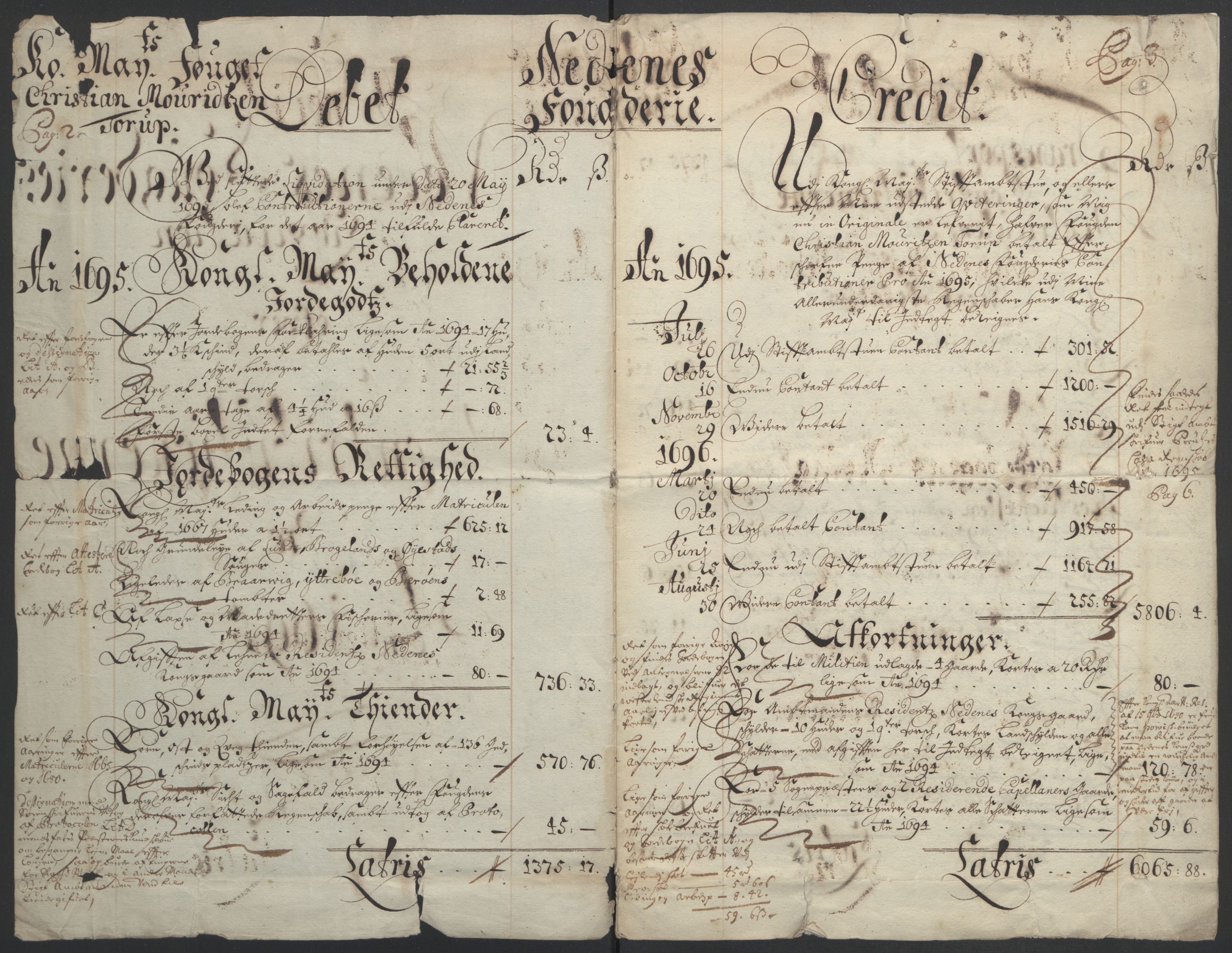 Rentekammeret inntil 1814, Reviderte regnskaper, Fogderegnskap, AV/RA-EA-4092/R39/L2312: Fogderegnskap Nedenes, 1693-1695, p. 227