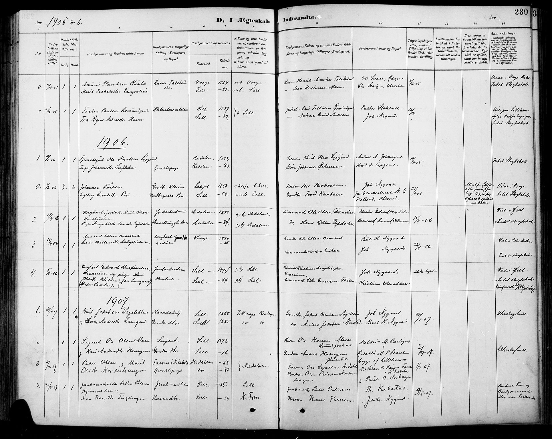 Sel prestekontor, SAH/PREST-074/H/Ha/Hab/L0001: Parish register (copy) no. 1, 1894-1923, p. 230