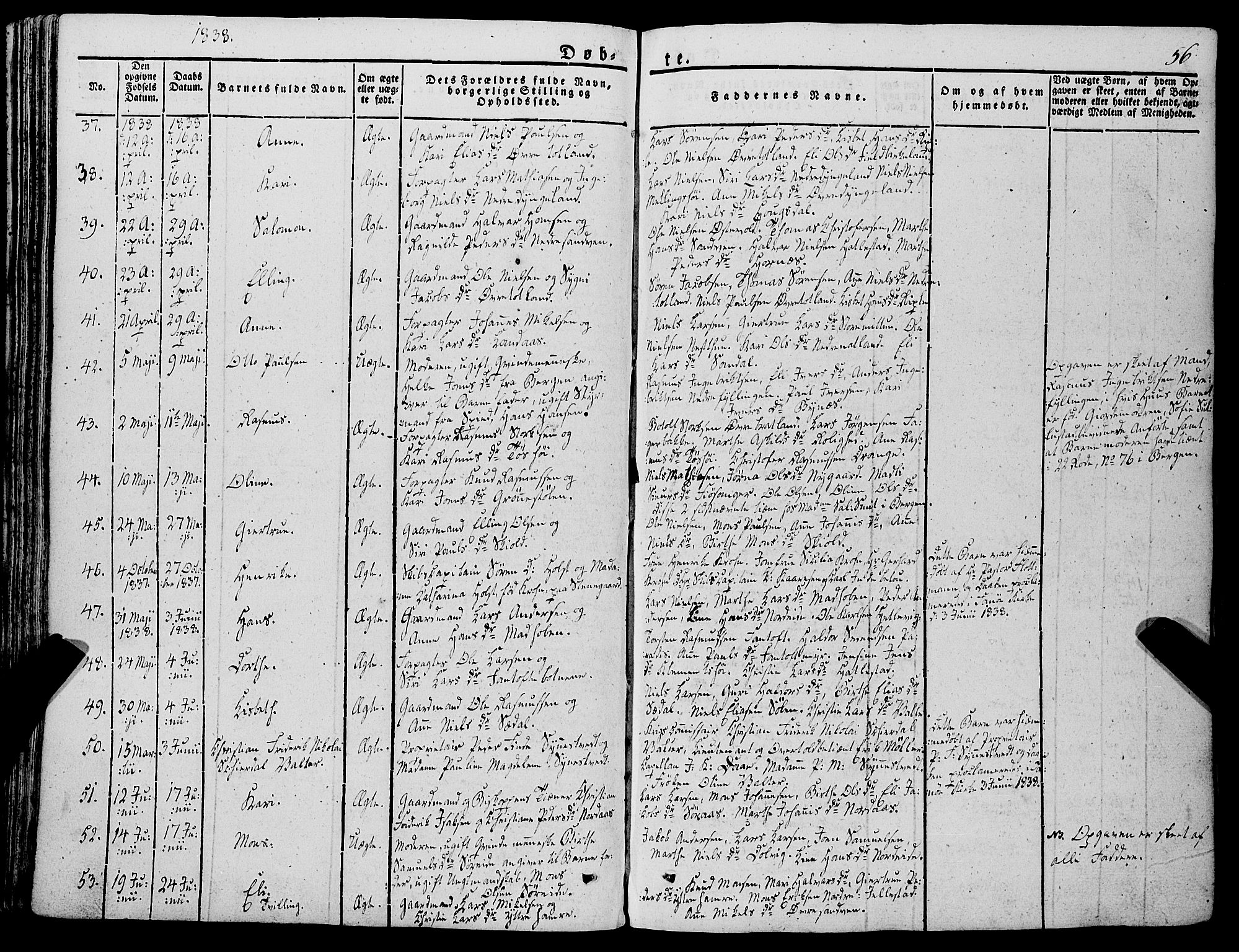 Fana Sokneprestembete, AV/SAB-A-75101/H/Haa/Haaa/L0008: Parish register (official) no. A 8, 1829-1851, p. 56