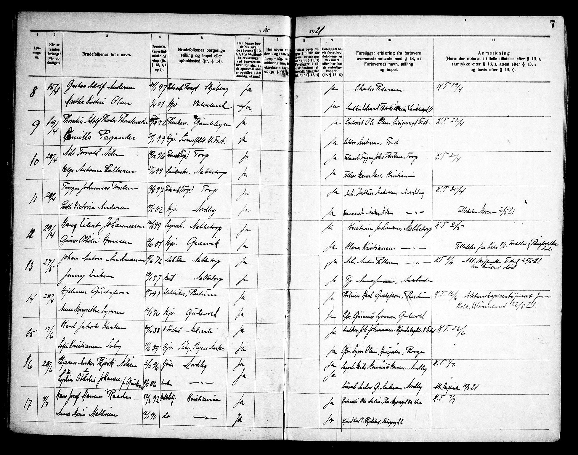 Østre Fredrikstad prestekontor Kirkebøker, AV/SAO-A-10907/H/Ha/L0001: Banns register no. 1, 1919-1951, p. 7