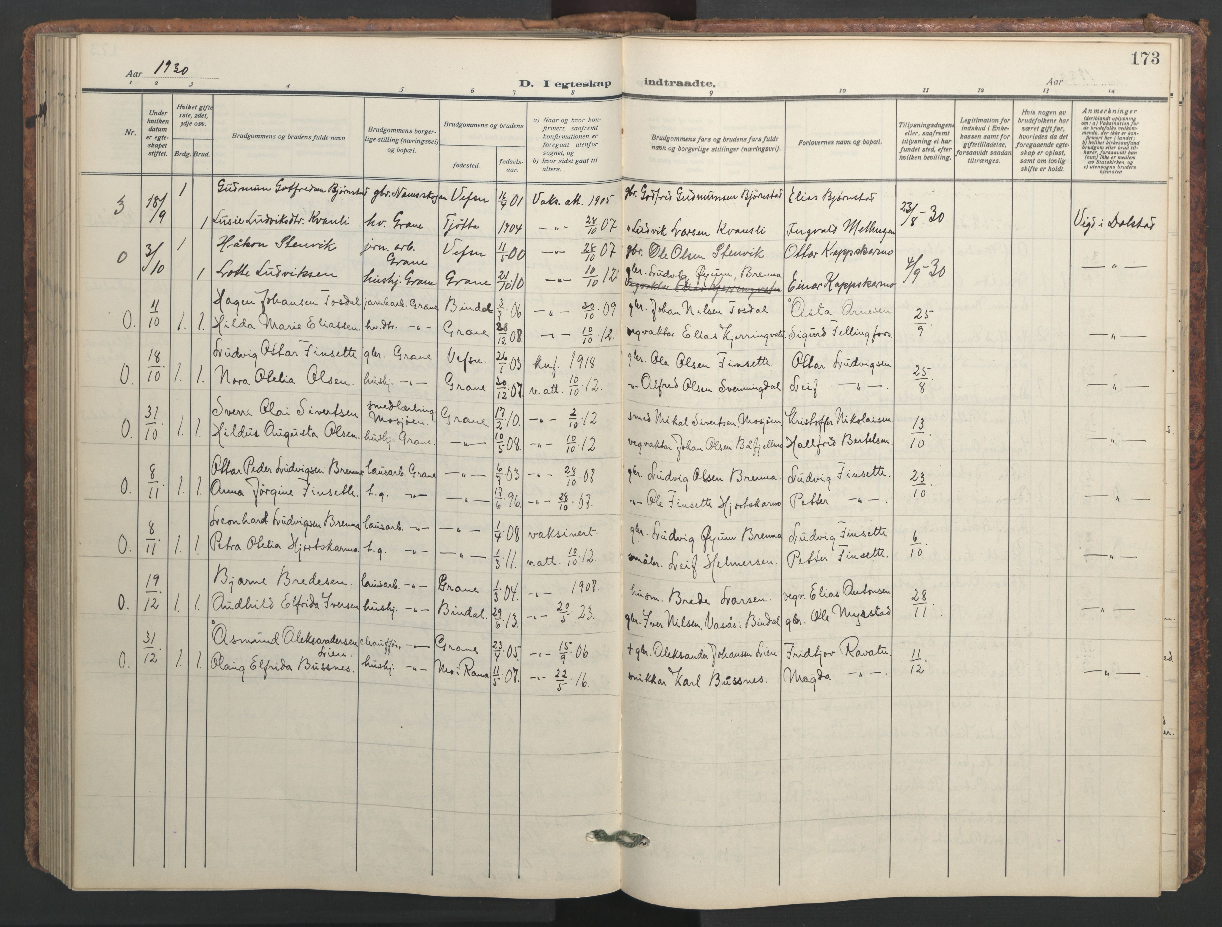 Ministerialprotokoller, klokkerbøker og fødselsregistre - Nordland, AV/SAT-A-1459/824/L0341: Parish register (copy) no. 824C01, 1916-1957, p. 173