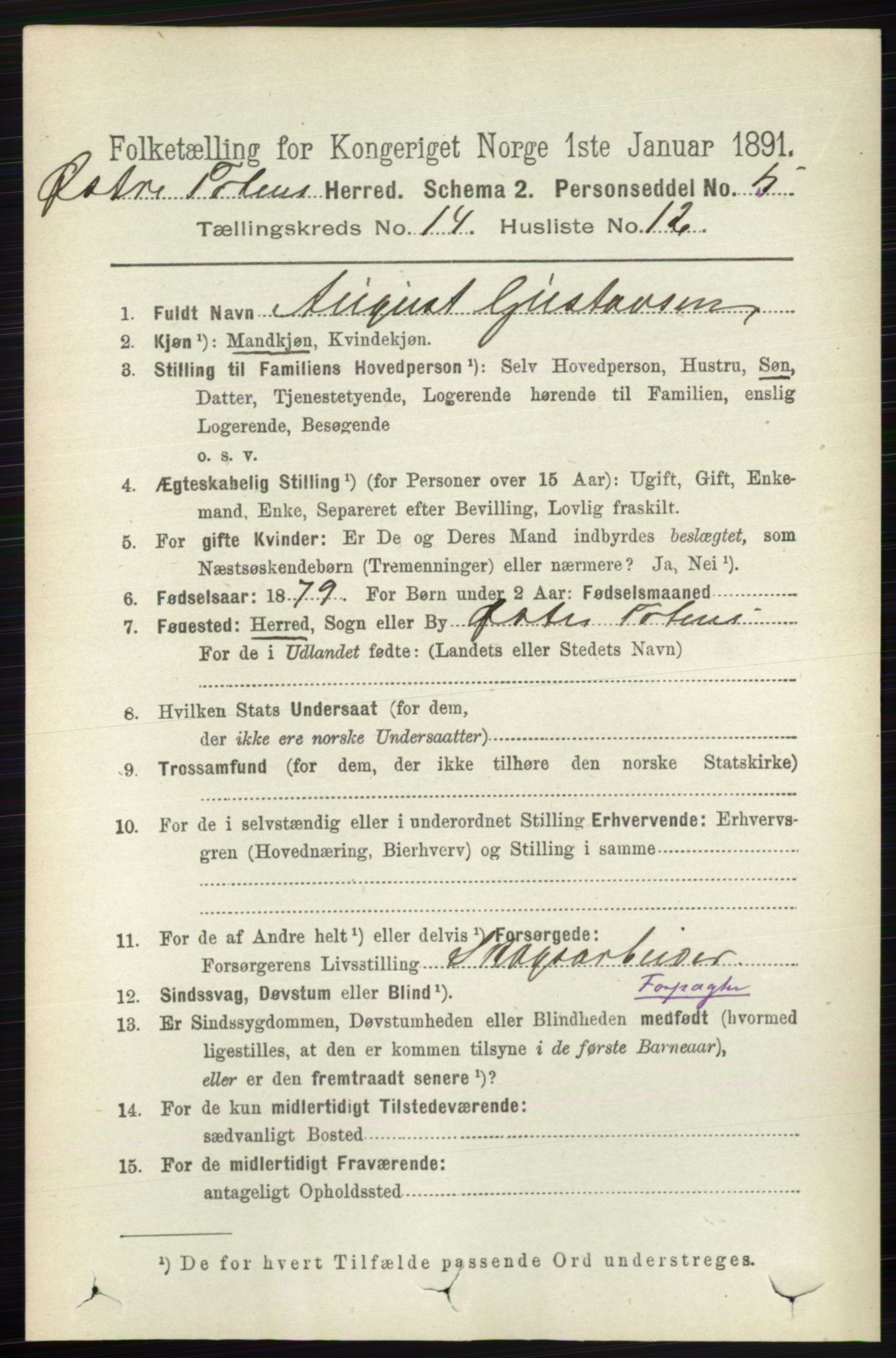 RA, 1891 census for 0528 Østre Toten, 1891, p. 9121