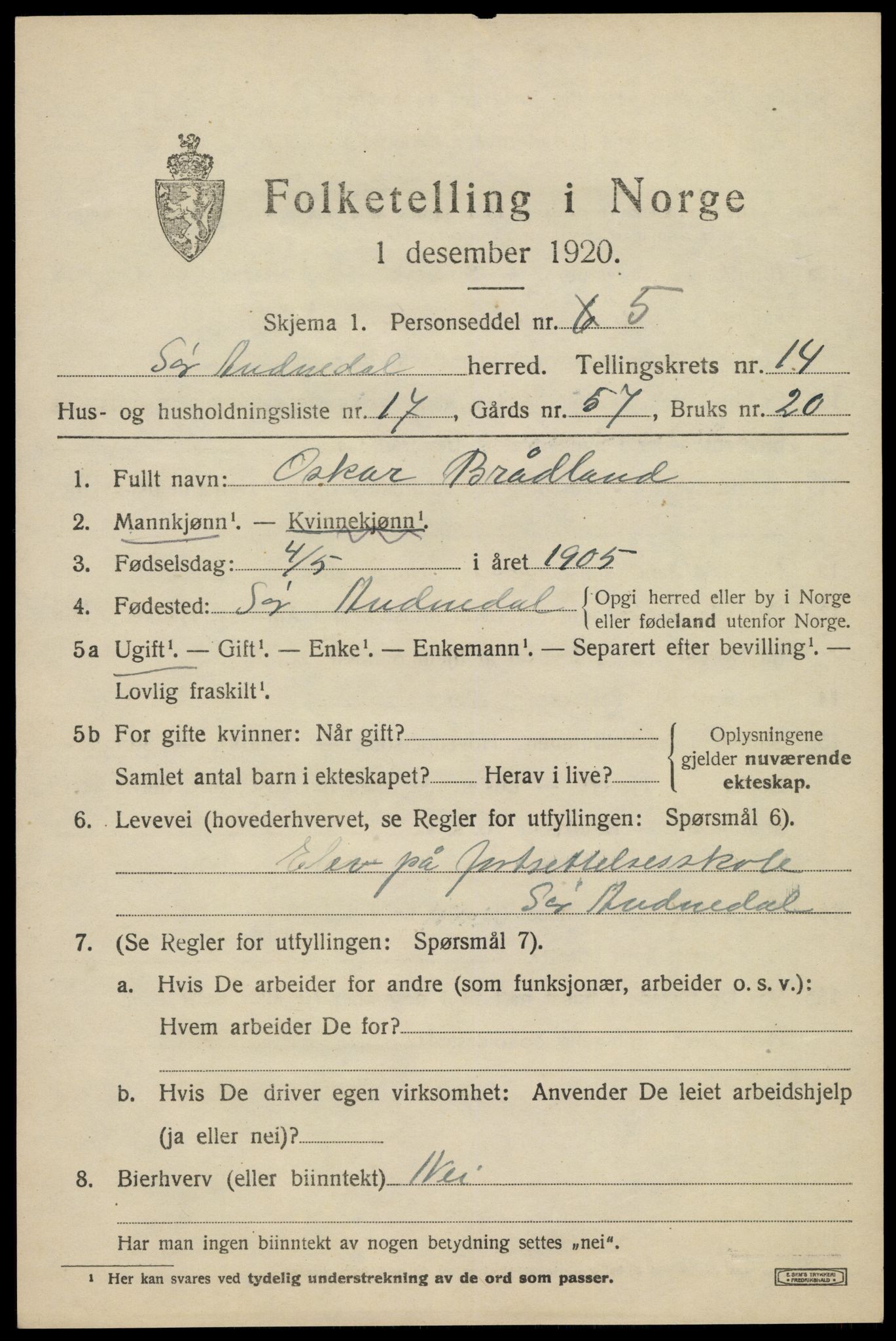 SAK, 1920 census for Sør-Audnedal, 1920, p. 5323