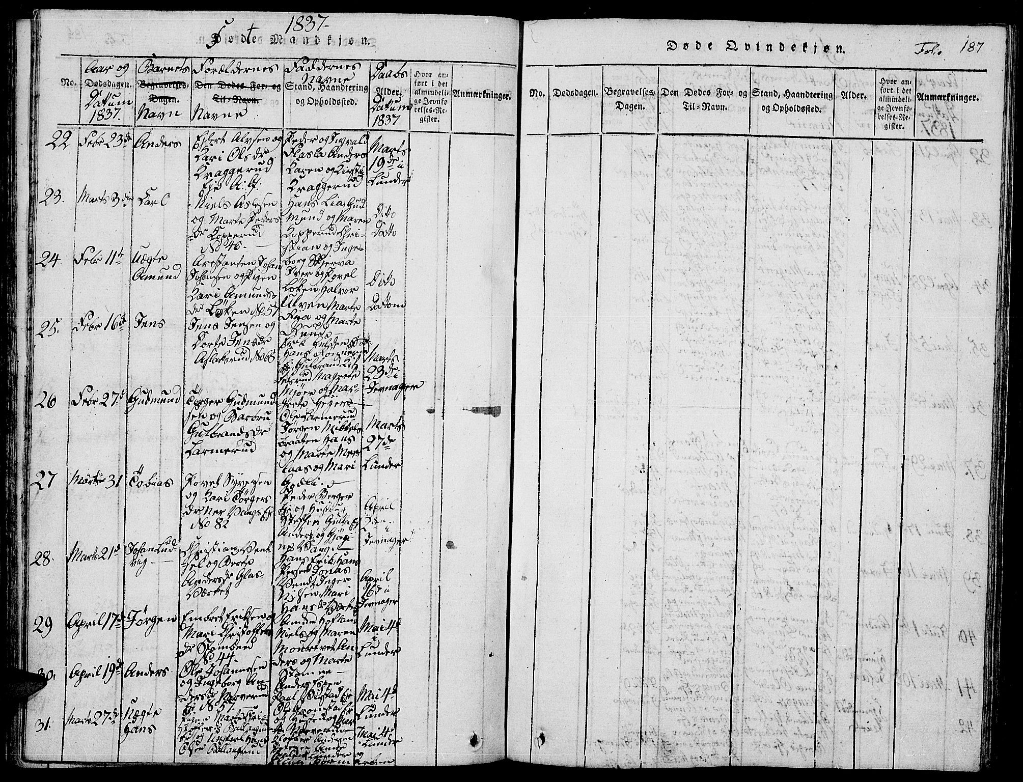 Jevnaker prestekontor, AV/SAH-PREST-116/H/Ha/Hab/L0001: Parish register (copy) no. 1, 1815-1837, p. 187