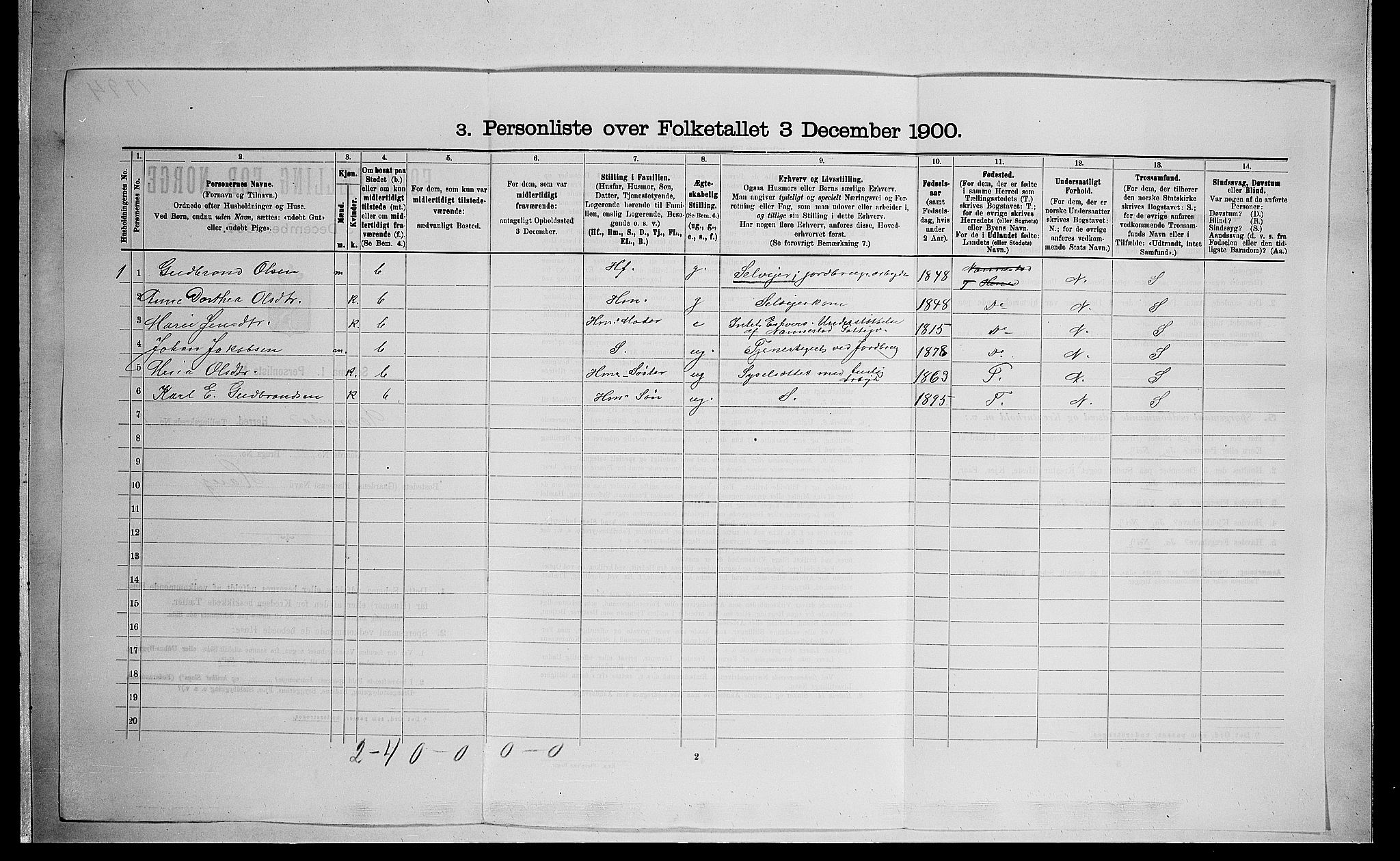 SAO, 1900 census for Nannestad, 1900