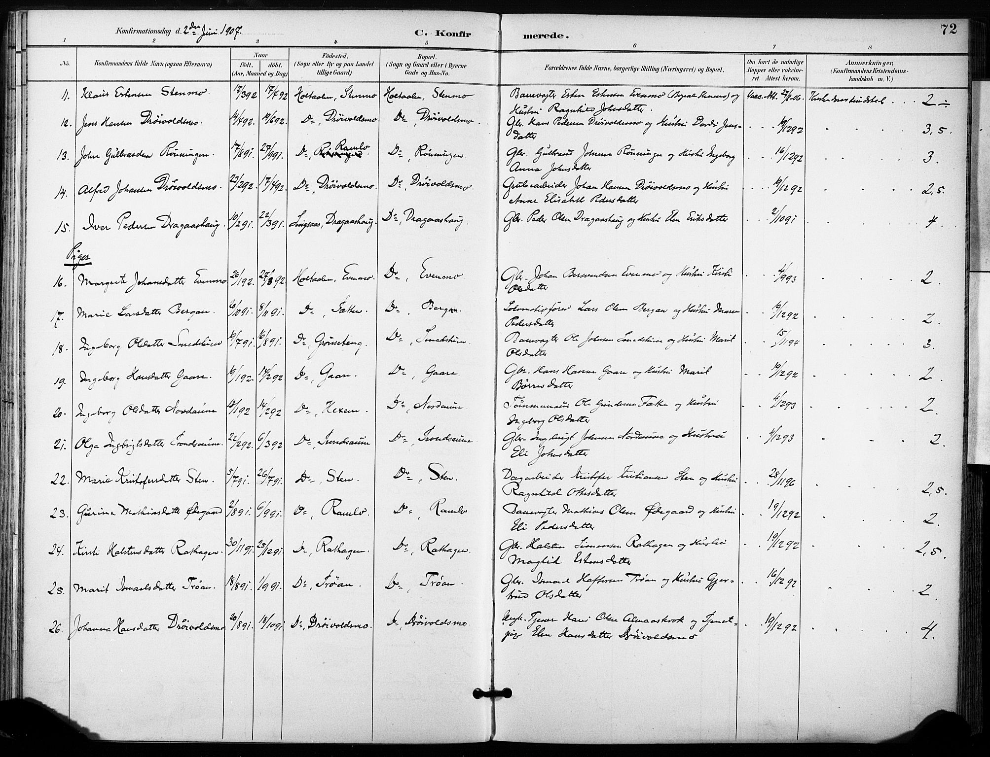 Ministerialprotokoller, klokkerbøker og fødselsregistre - Sør-Trøndelag, AV/SAT-A-1456/685/L0973: Parish register (official) no. 685A10, 1891-1907, p. 72