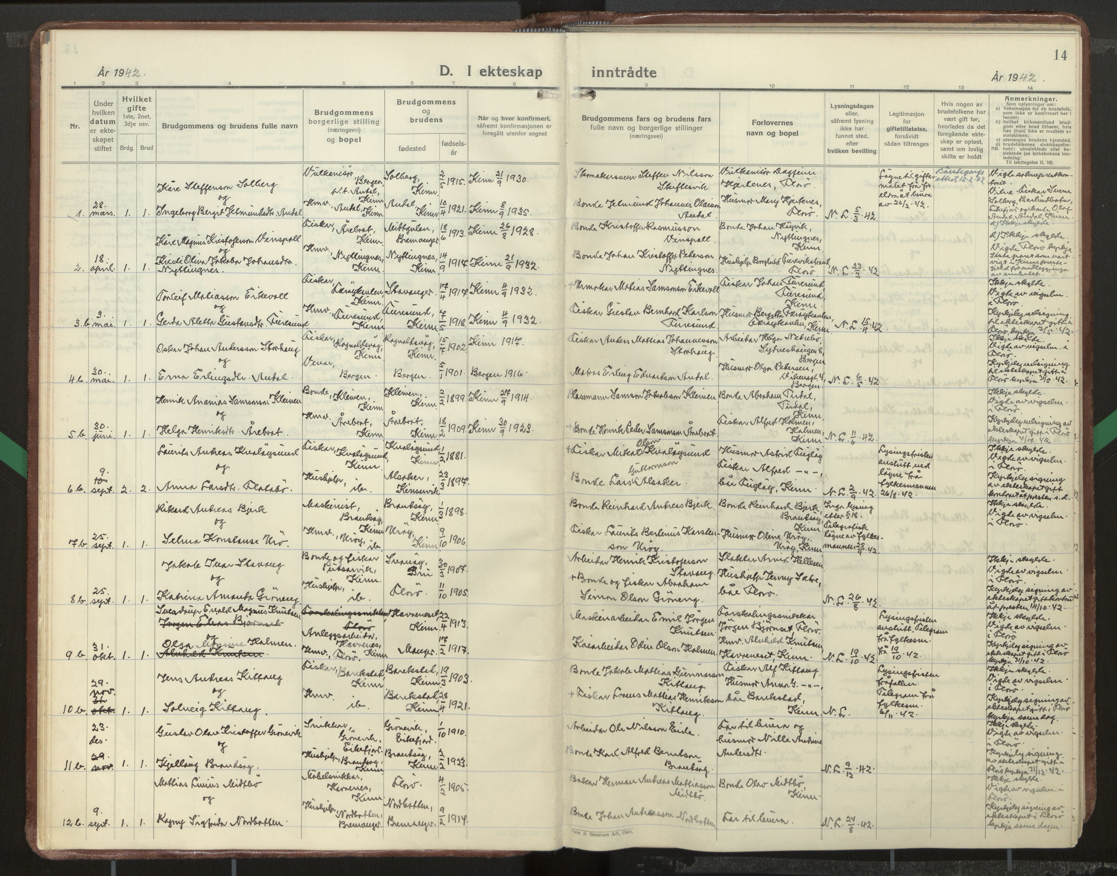 Kinn sokneprestembete, AV/SAB-A-80801/H/Haa/Haab/L0012: Parish register (official) no. B 12, 1937-1968, p. 14