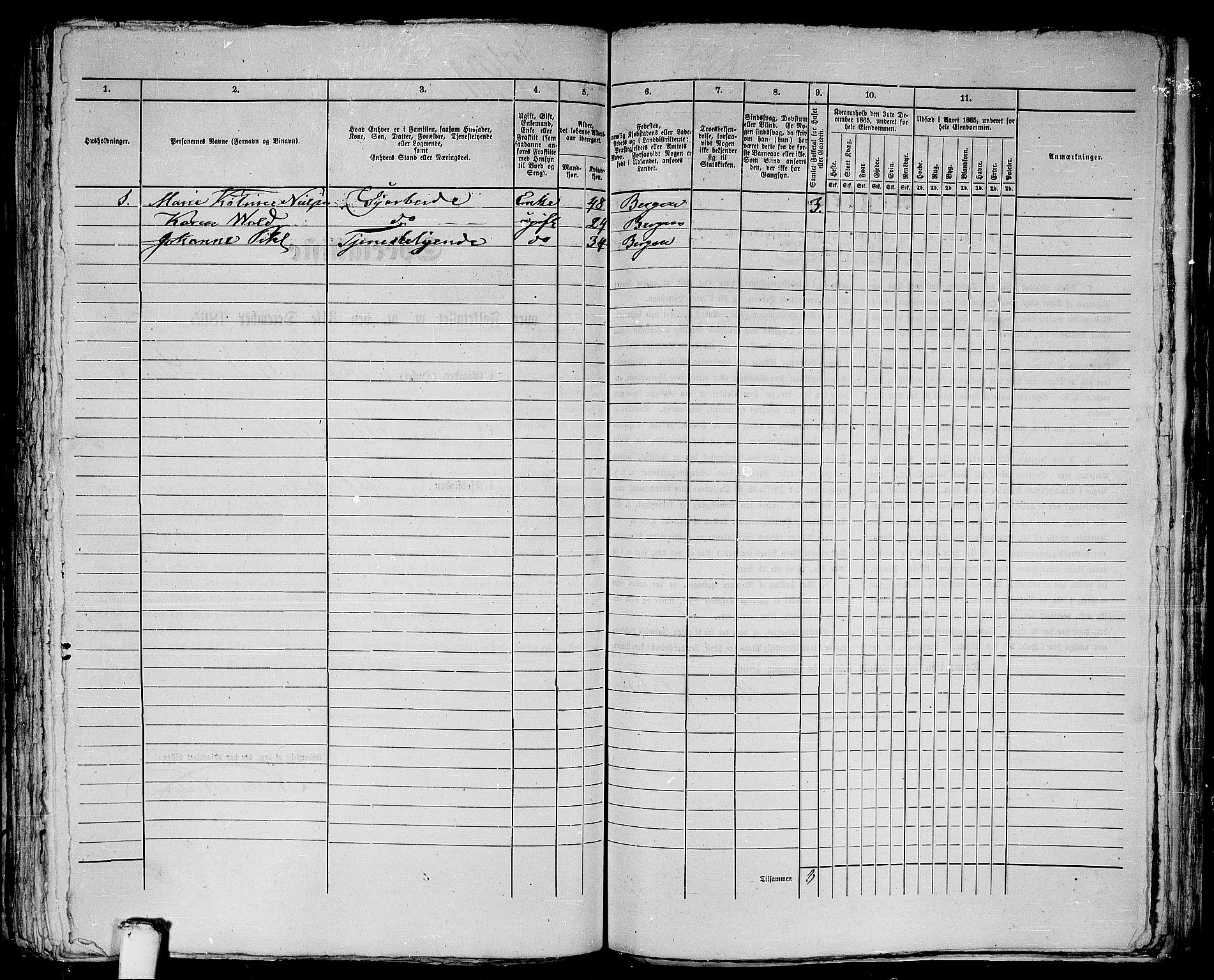 RA, 1865 census for Bergen, 1865, p. 3524