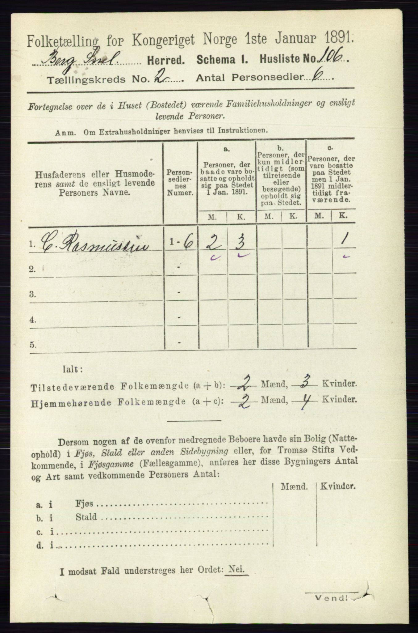 RA, 1891 census for 0116 Berg, 1891, p. 957