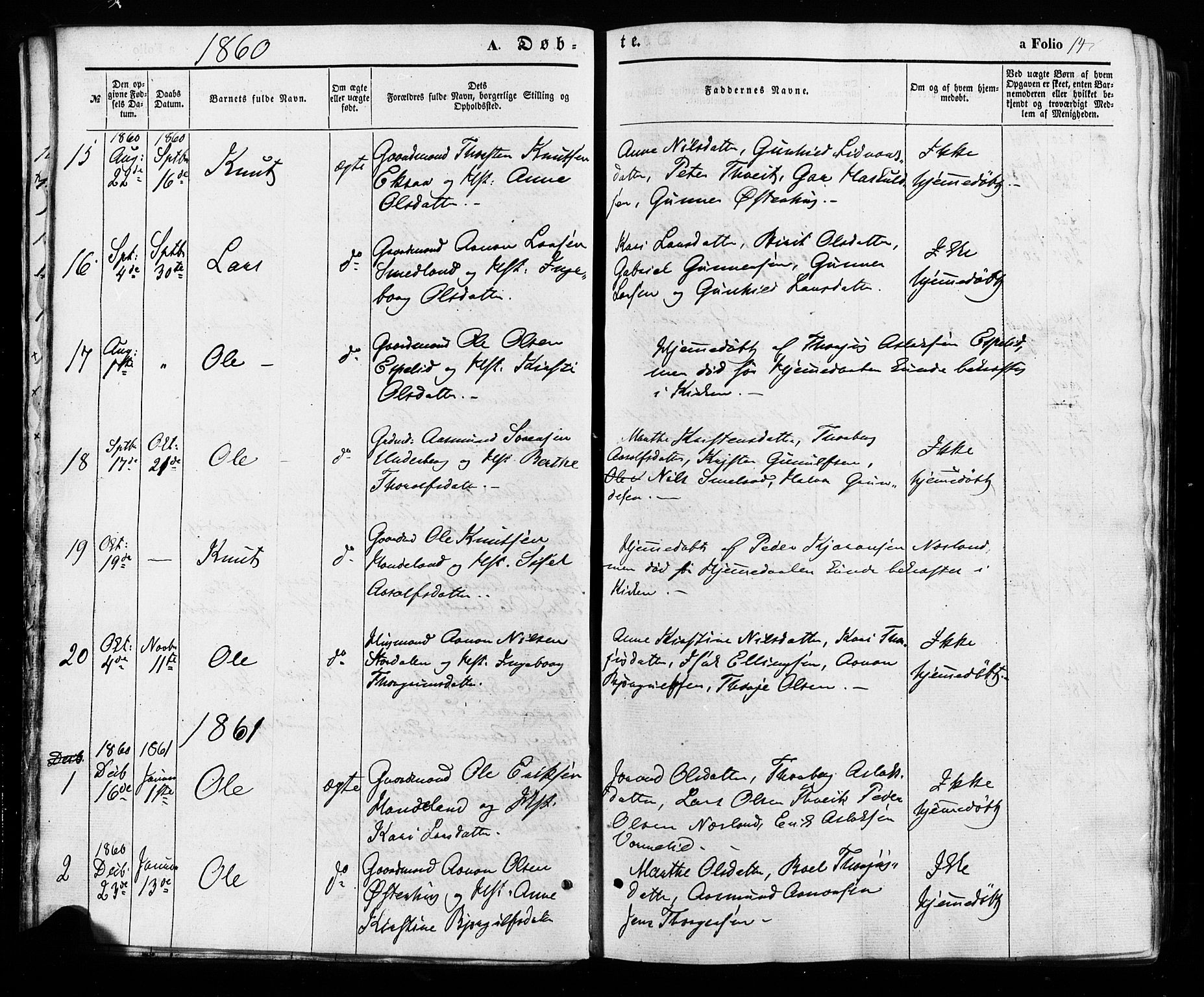 Åseral sokneprestkontor, AV/SAK-1111-0051/F/Fa/L0002: Parish register (official) no. A 2, 1854-1884, p. 14