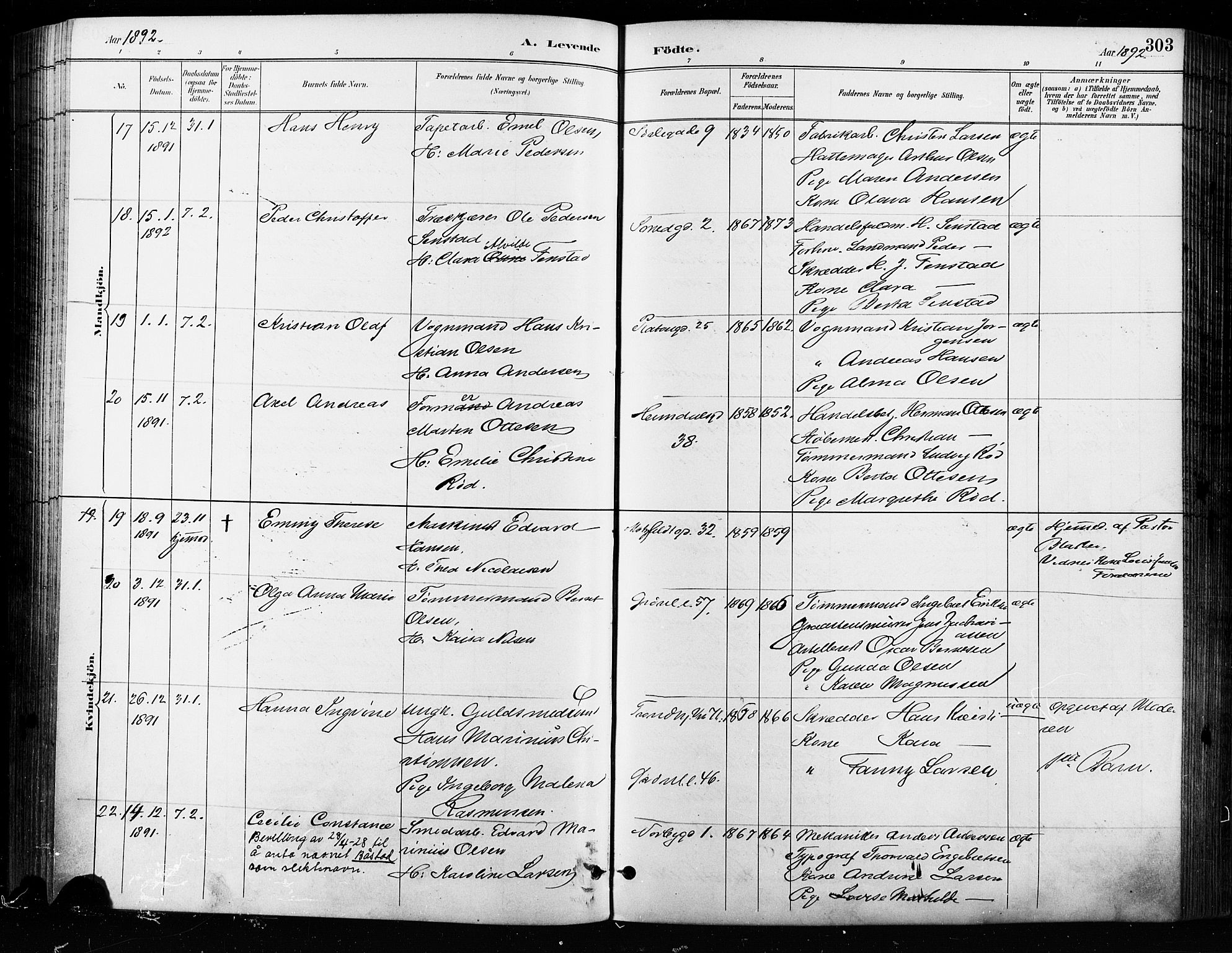 Grønland prestekontor Kirkebøker, SAO/A-10848/F/Fa/L0009: Parish register (official) no. 9, 1888-1893, p. 303