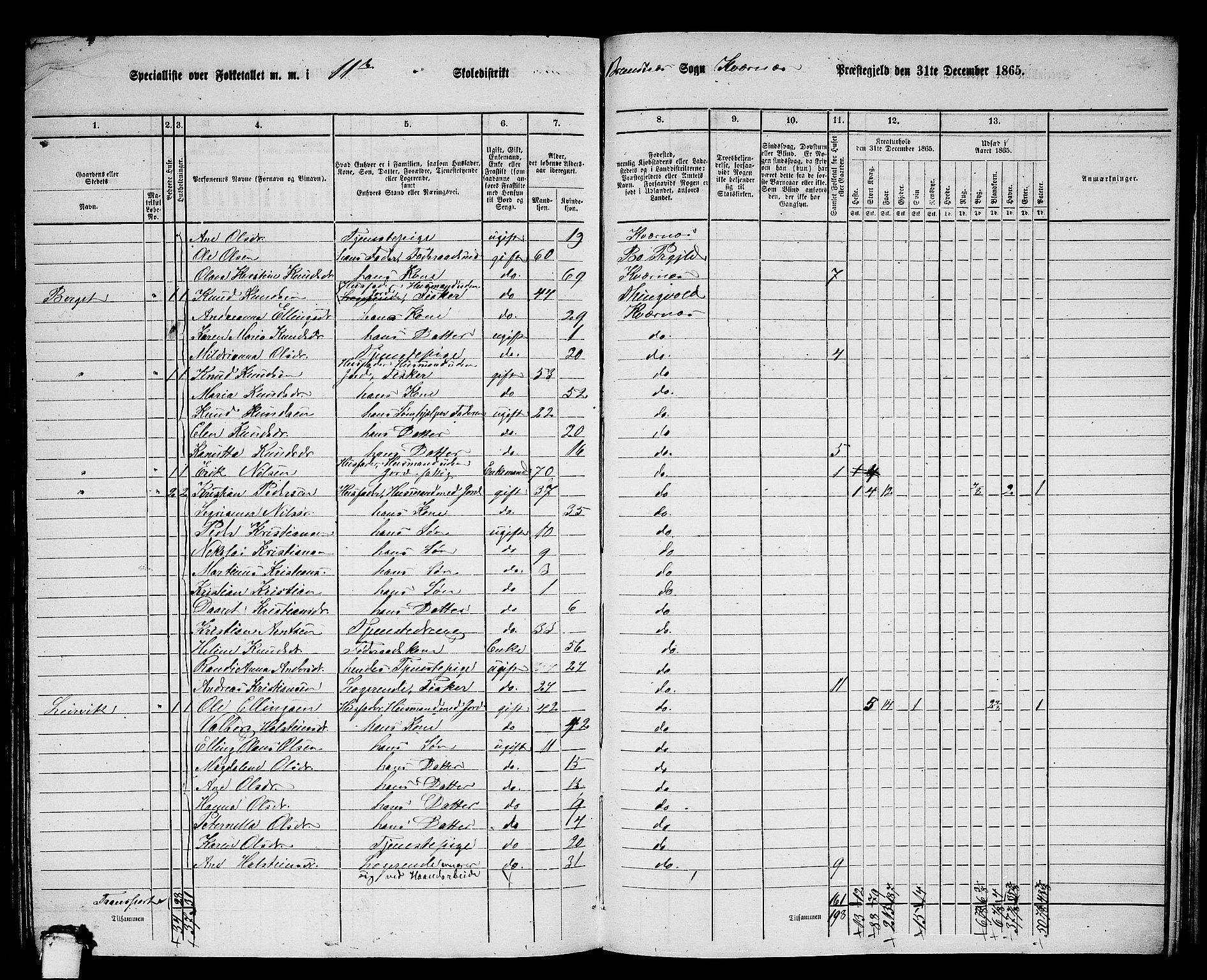 RA, 1865 census for Kvernes, 1865, p. 199