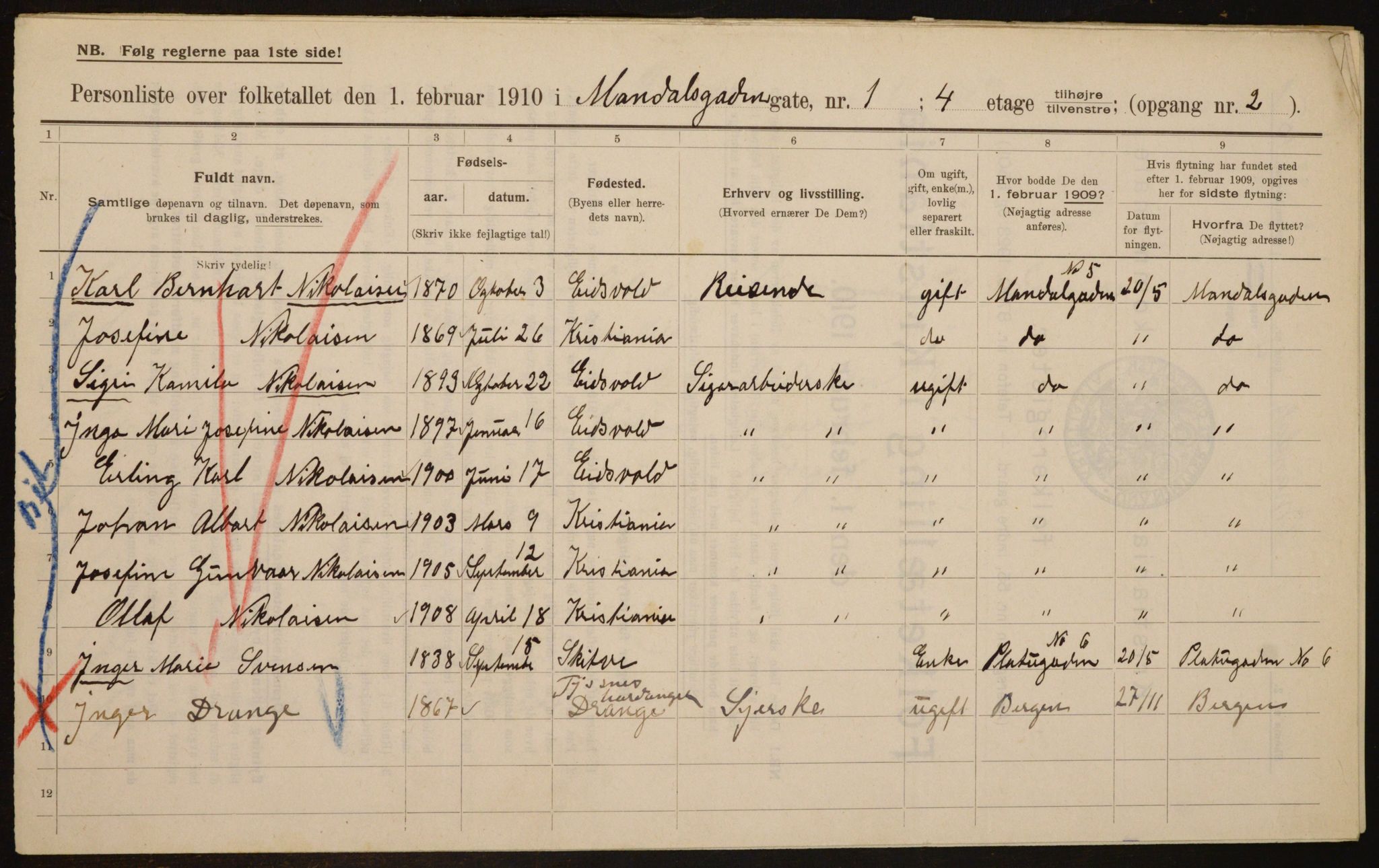 OBA, Municipal Census 1910 for Kristiania, 1910, p. 58092