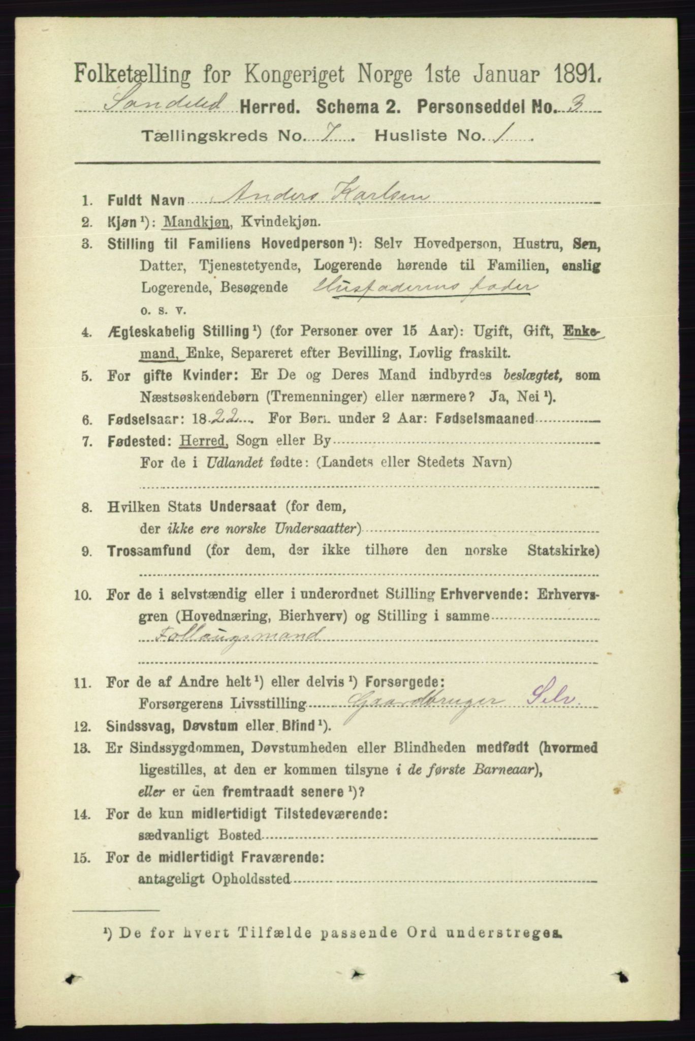 RA, 1891 census for 0913 Søndeled, 1891, p. 2335