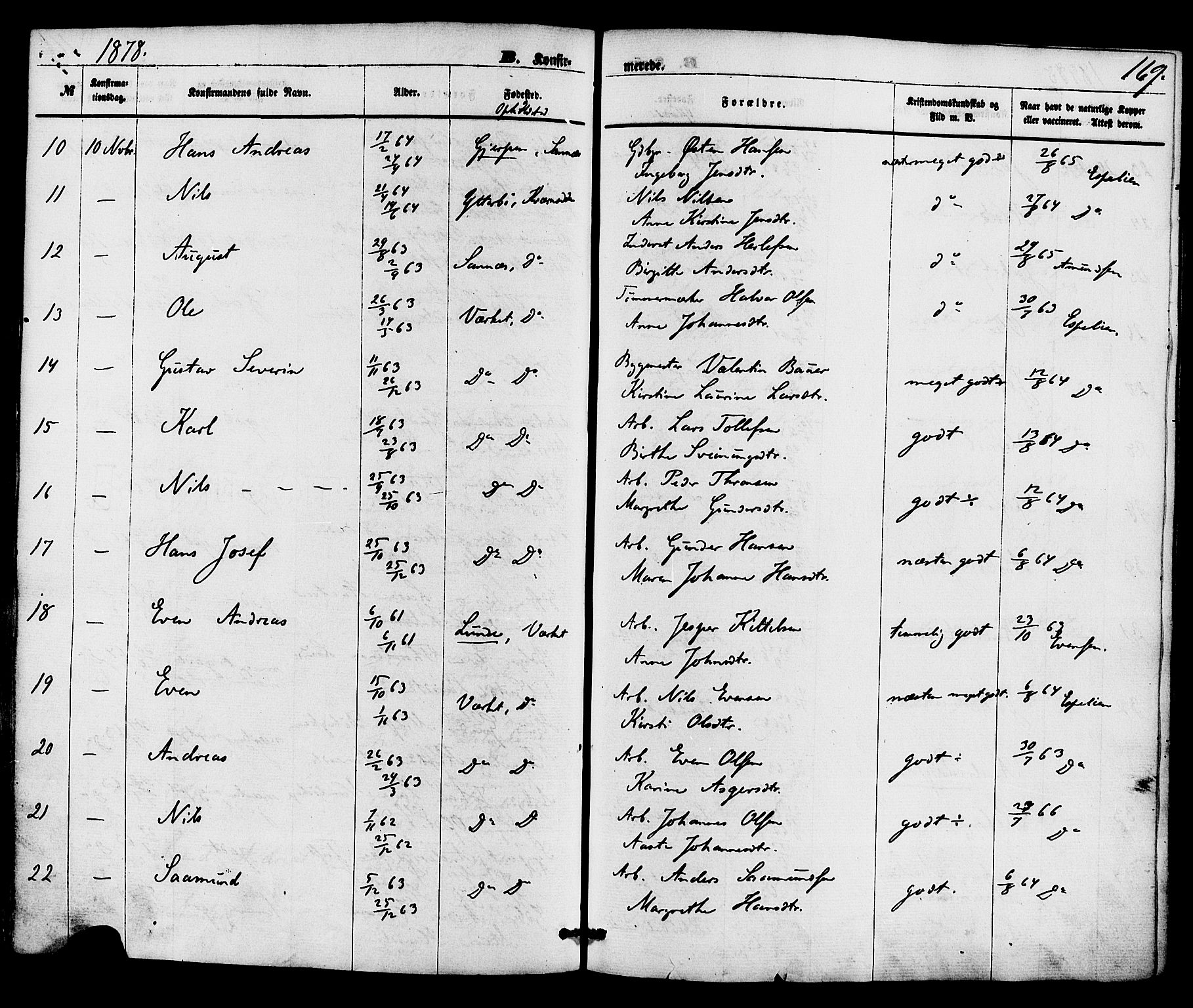 Holla kirkebøker, SAKO/A-272/F/Fa/L0007: Parish register (official) no. 7, 1869-1881, p. 169