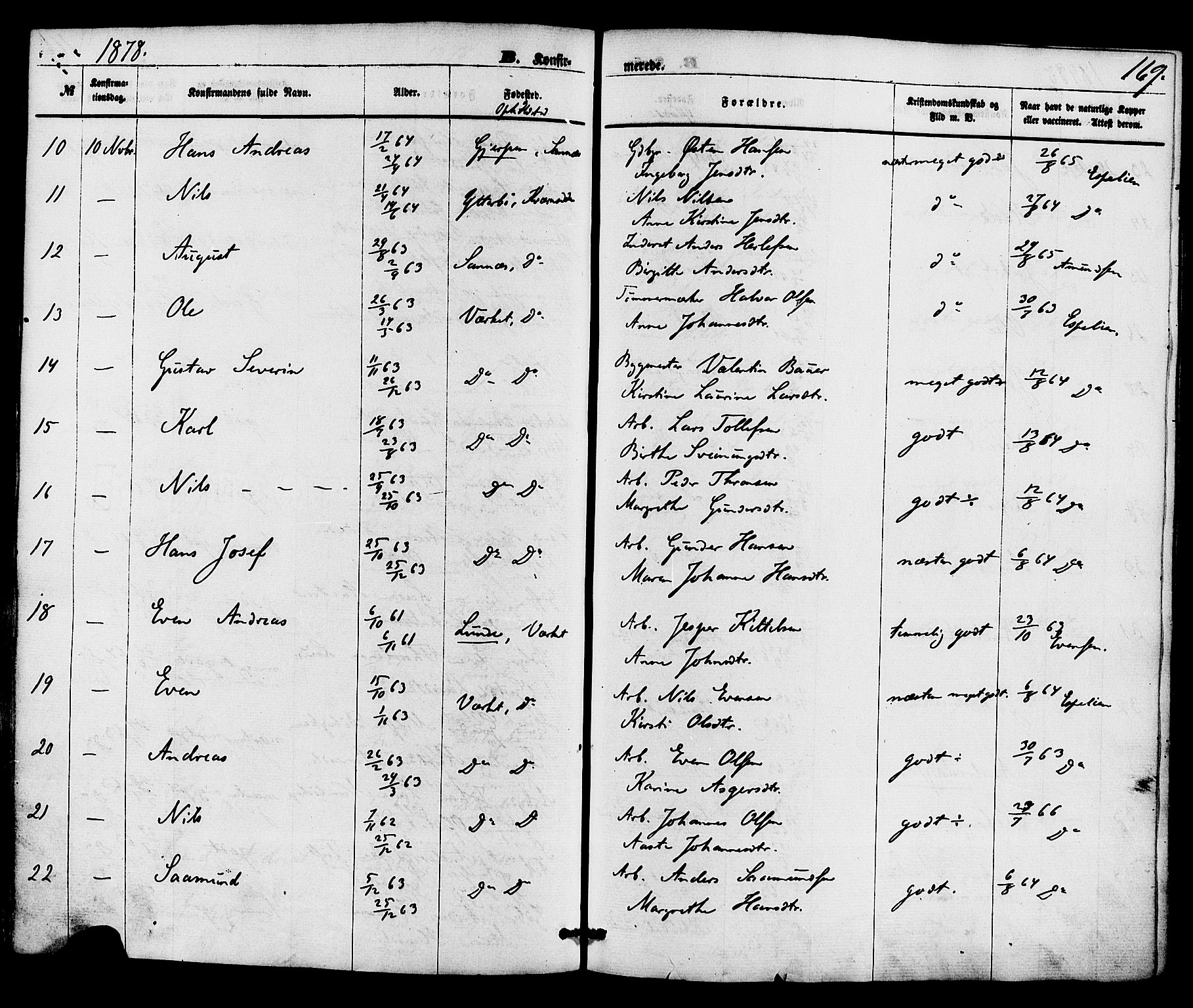 Holla kirkebøker, AV/SAKO-A-272/F/Fa/L0007: Parish register (official) no. 7, 1869-1881, p. 169