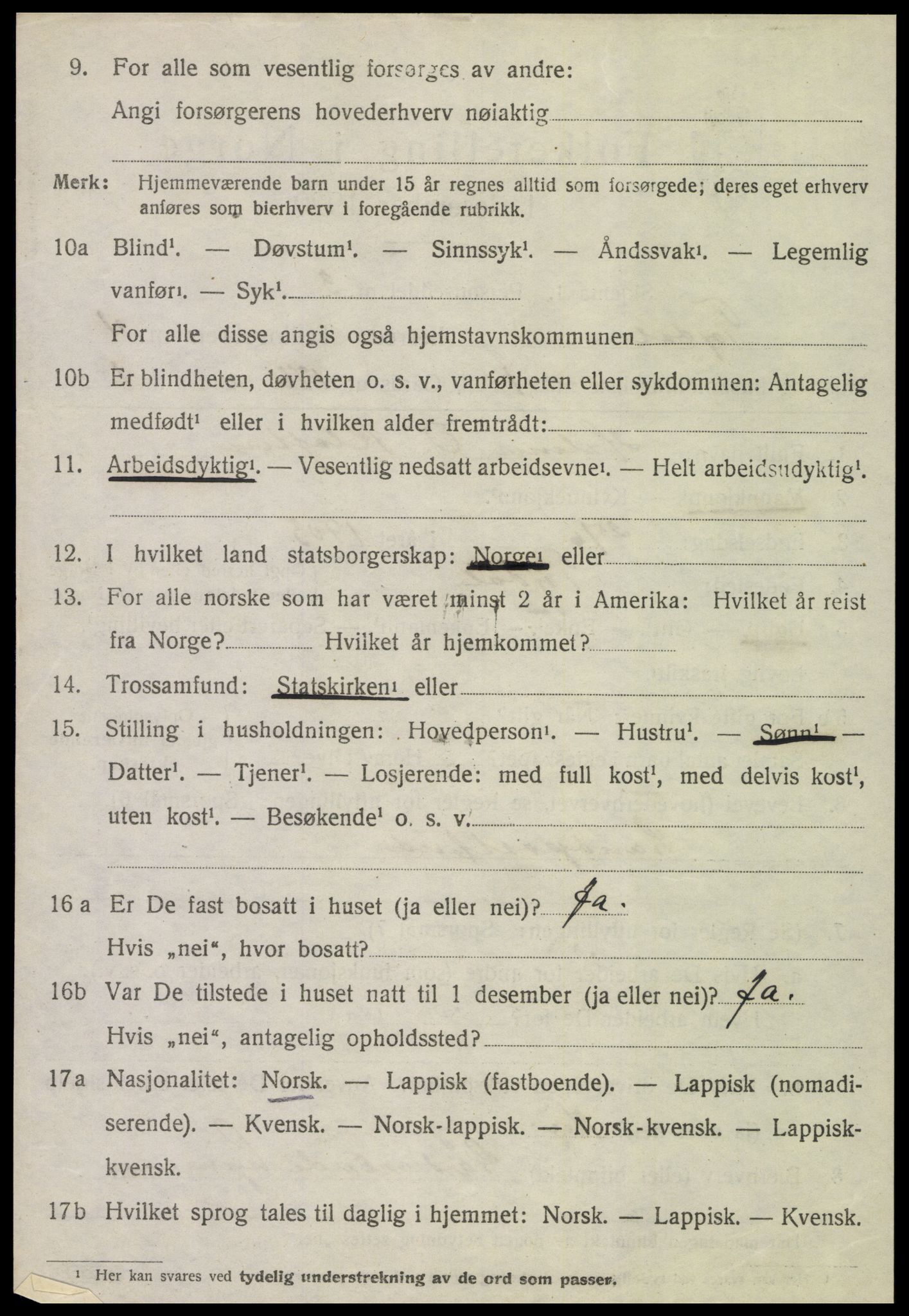 SAT, 1920 census for Tydal, 1920, p. 1510