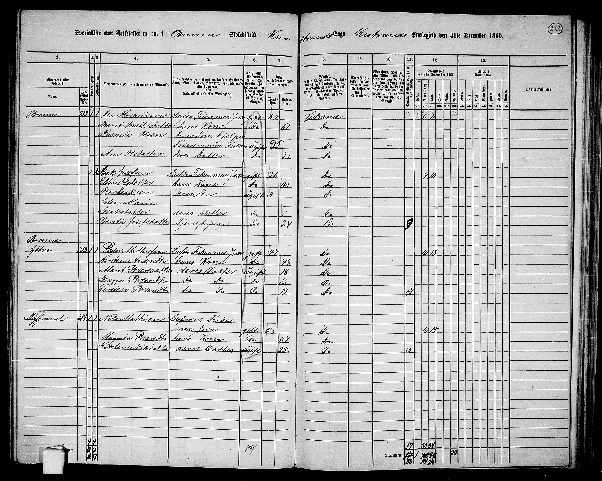 RA, 1865 census for Kistrand, 1865, p. 63