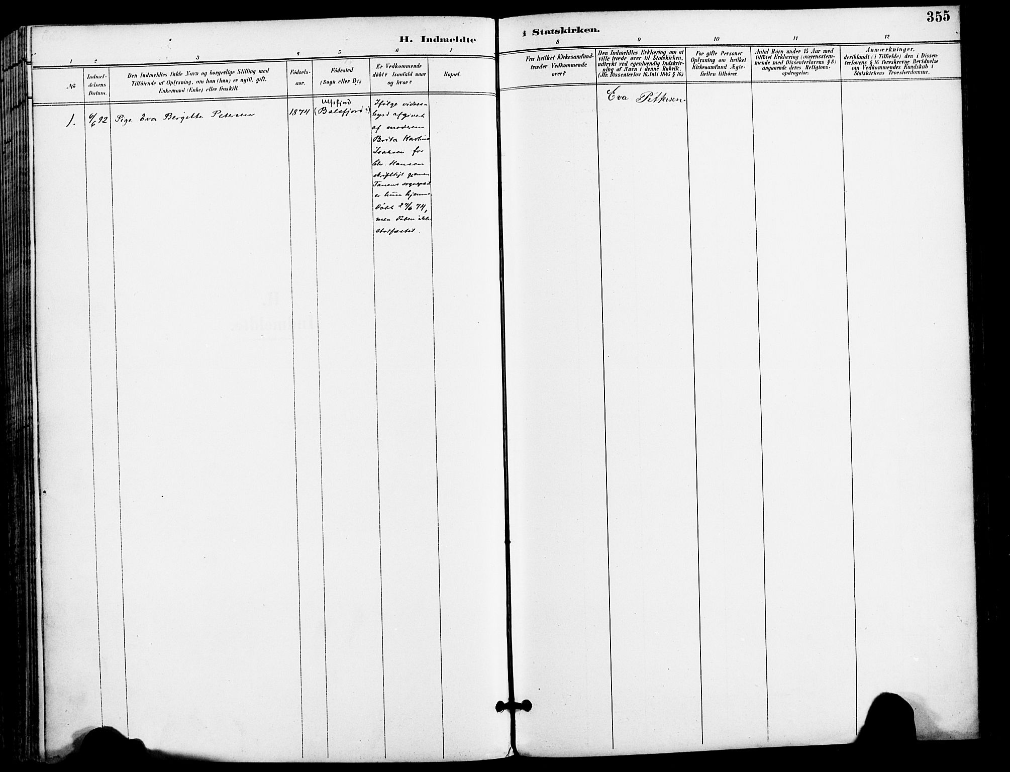 Karlsøy sokneprestembete, AV/SATØ-S-1299/H/Ha/Haa/L0007kirke: Parish register (official) no. 7, 1891-1902, p. 355