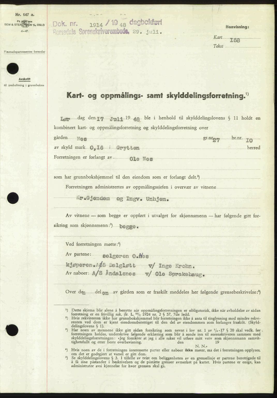 Romsdal sorenskriveri, AV/SAT-A-4149/1/2/2C: Mortgage book no. A26, 1948-1948, Diary no: : 1914/1948