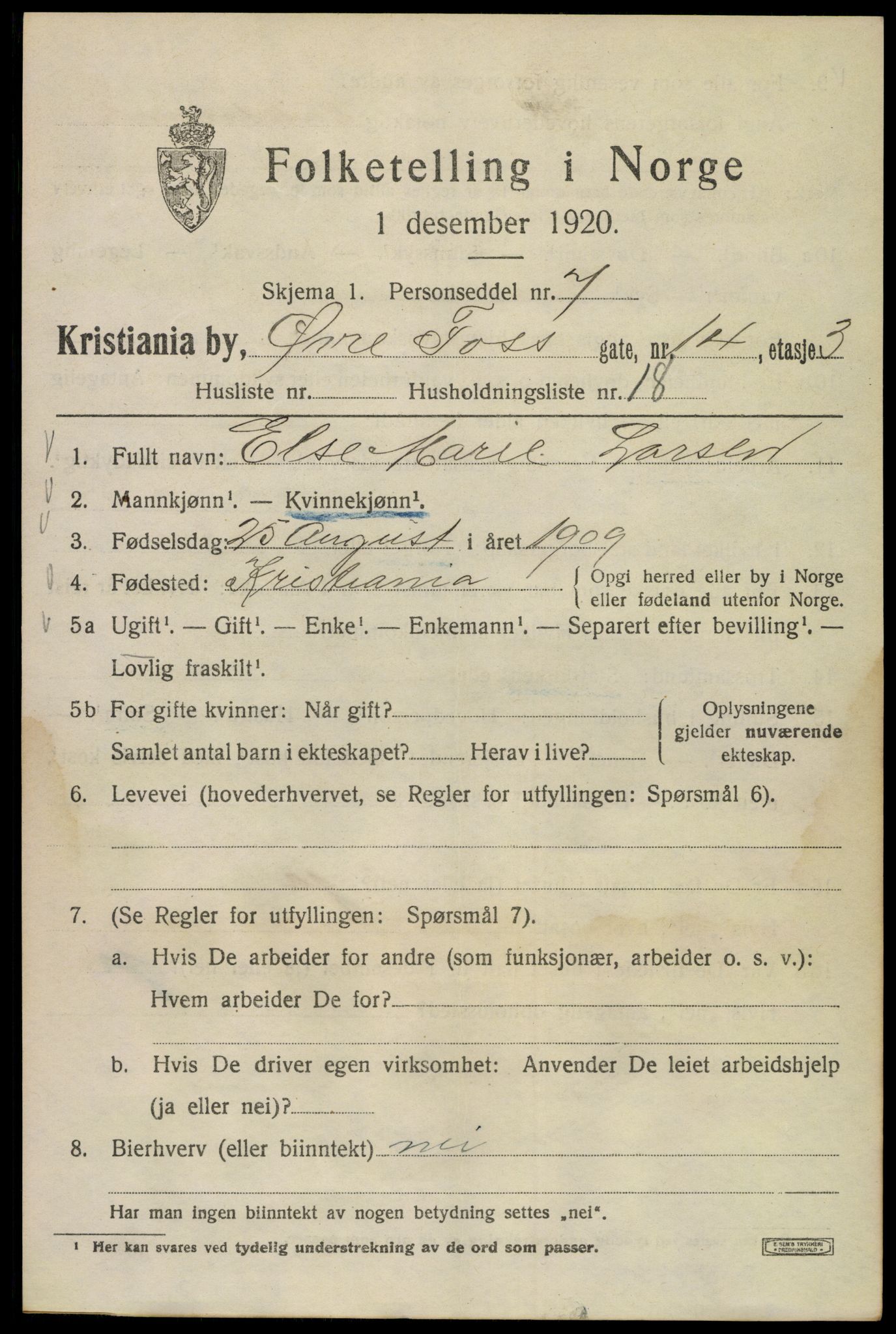 SAO, 1920 census for Kristiania, 1920, p. 660123