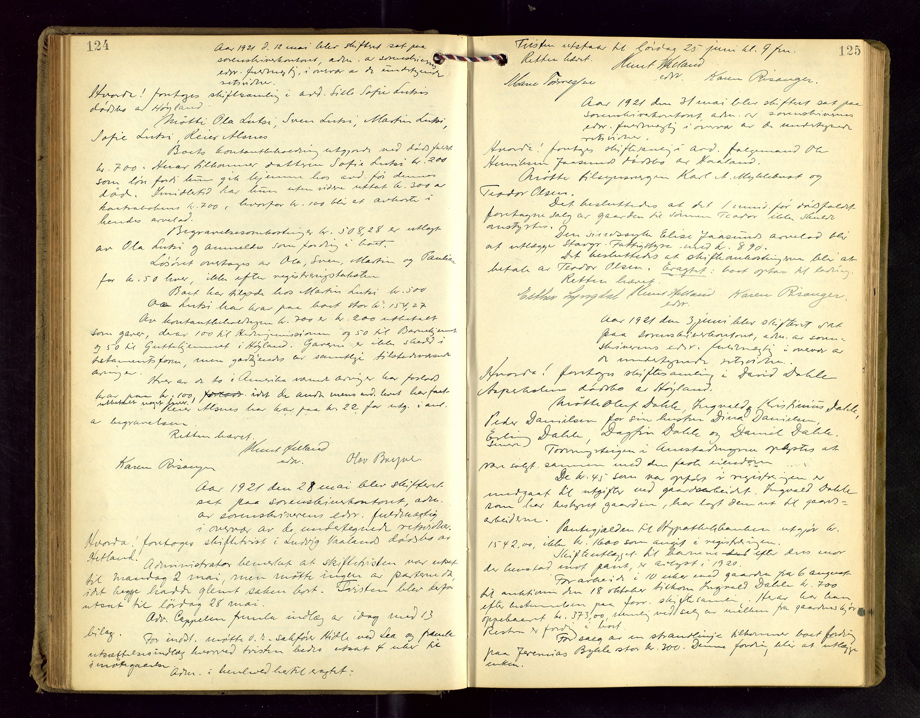 Jæren sorenskriveri, AV/SAST-A-100310/01/5/53/53BA/L0004: SKIFTEFORHANDLINGSPROTOKOLL, 1919-1925, p. 124-125