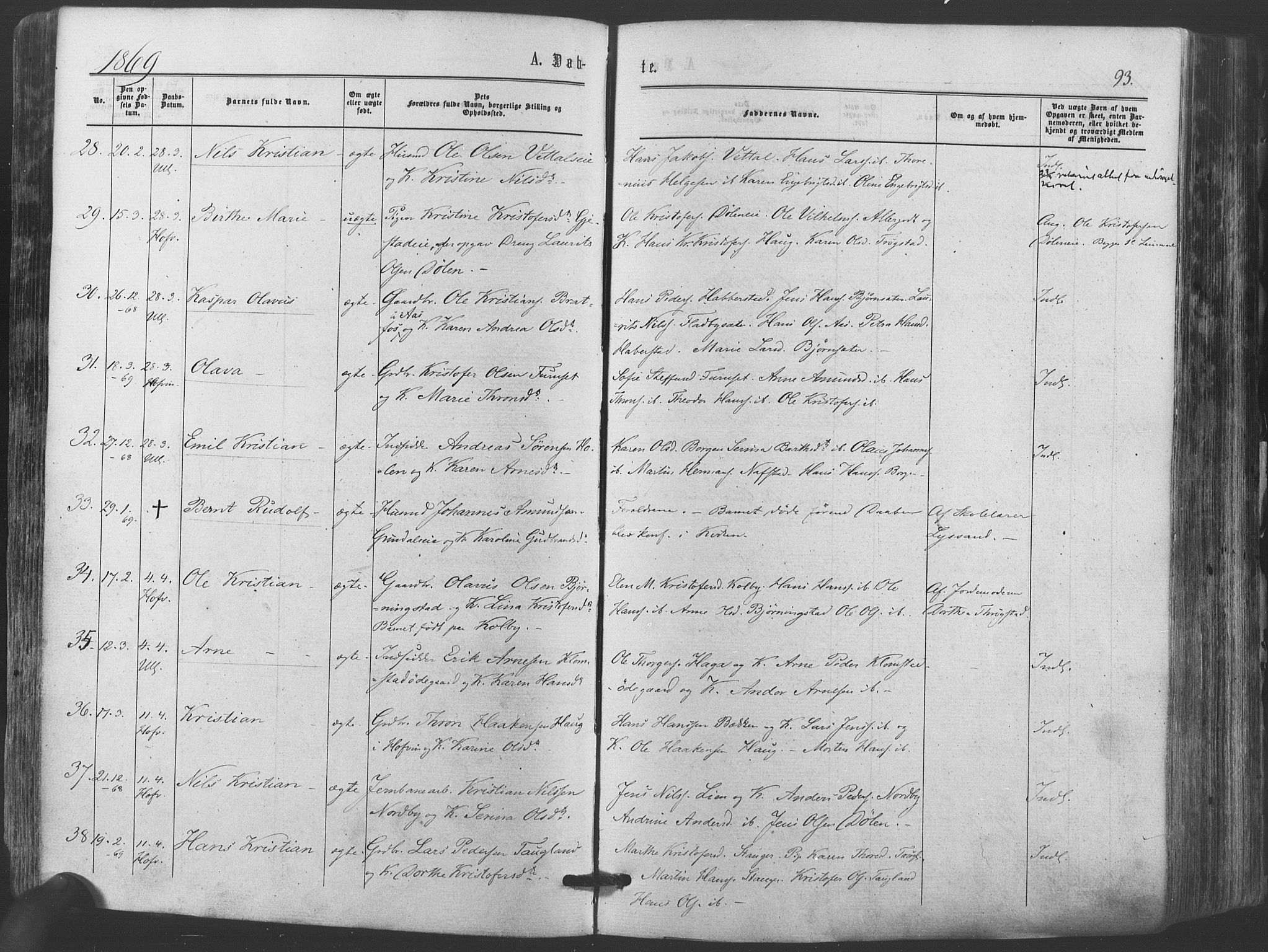 Ullensaker prestekontor Kirkebøker, AV/SAO-A-10236a/F/Fa/L0016: Parish register (official) no. I 16, 1863-1875, p. 93