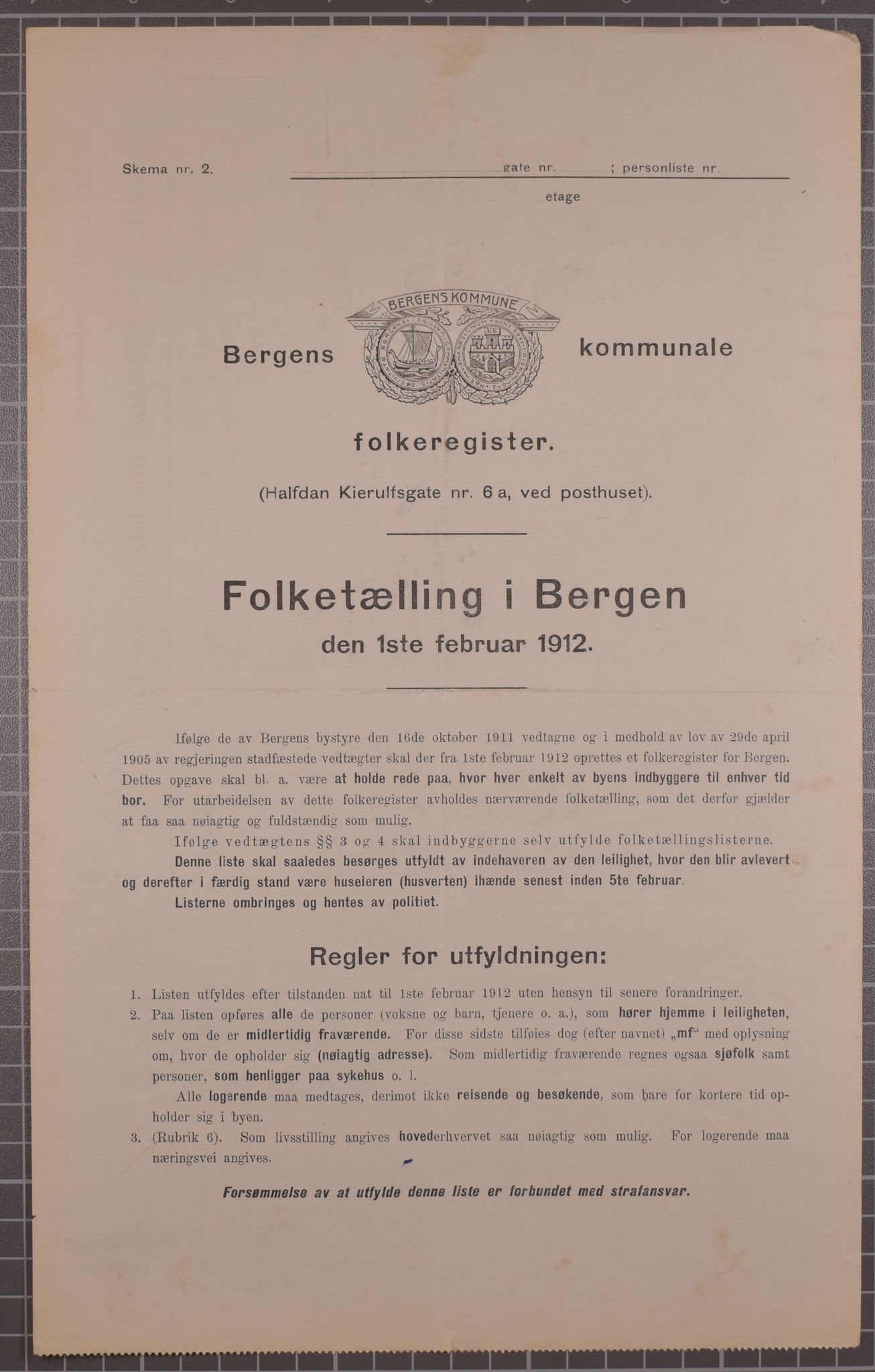 SAB, Municipal Census 1912 for Bergen, 1912, p. 3073